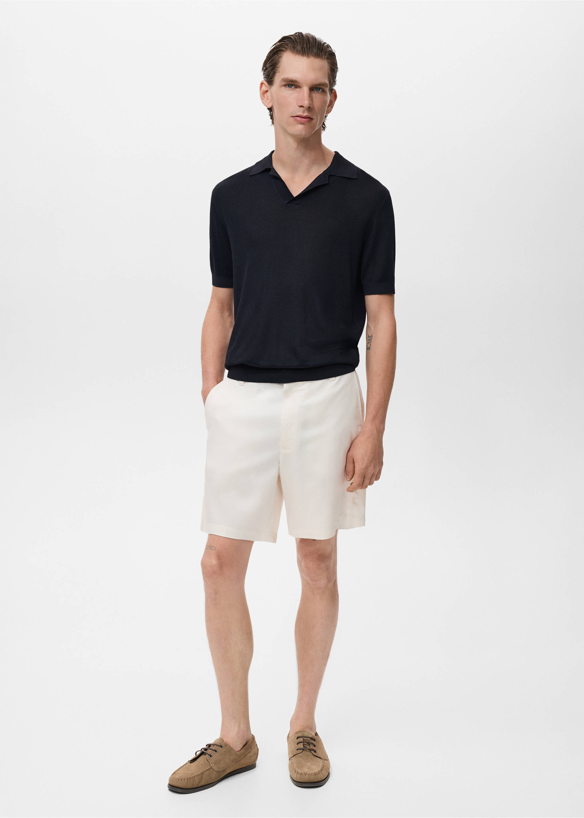 Poloshirt aus Baumwolle mit Mikrostruktur - Allgemeine Ansicht, Petrolblau. Ref: 17094423-00.