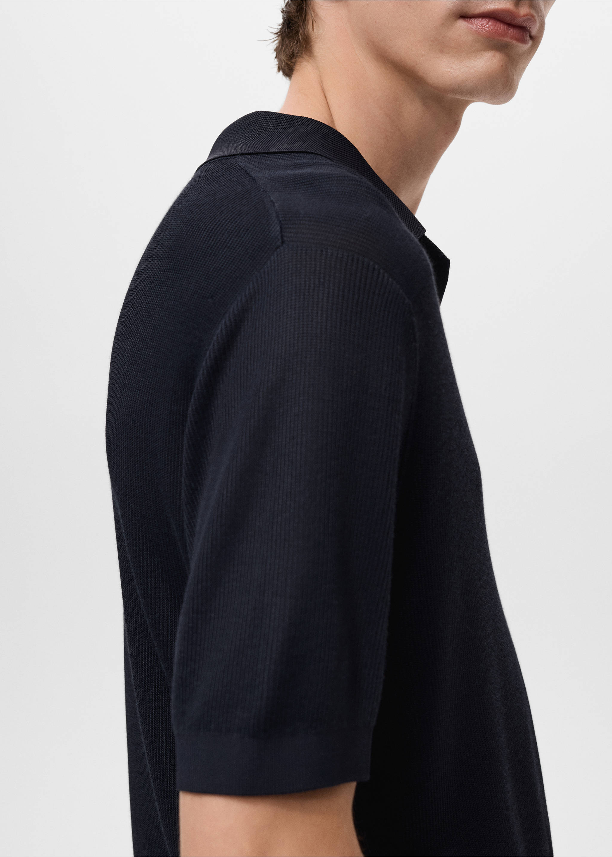 Katoenen poloshirt met microstructuur - Detail van het artikel 3, Petrol blauw. Ref: 17094423-00.