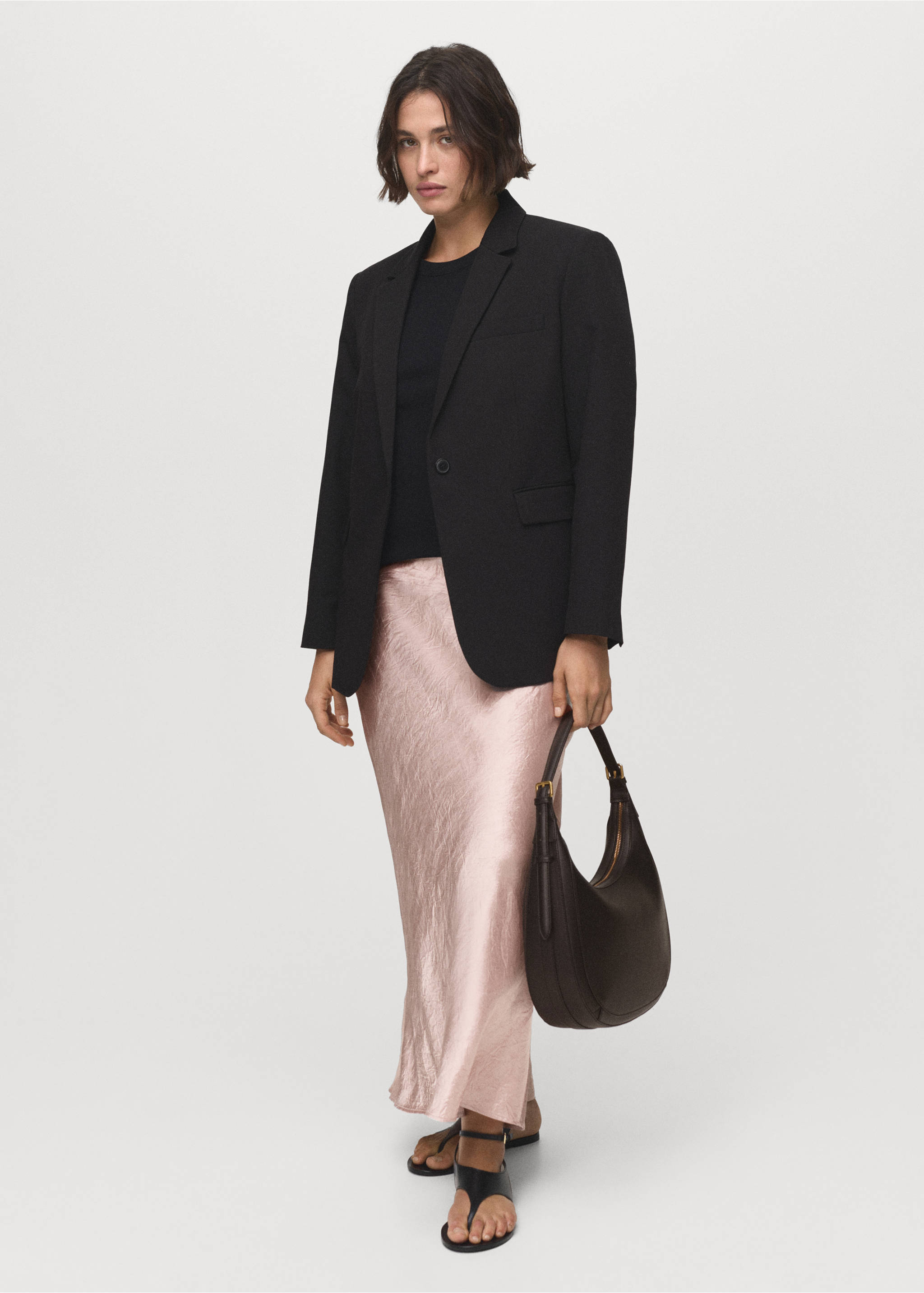 Creased-effect satin skirt - Details of the article 6, Pastel Pink. Ref: 17094424-00.