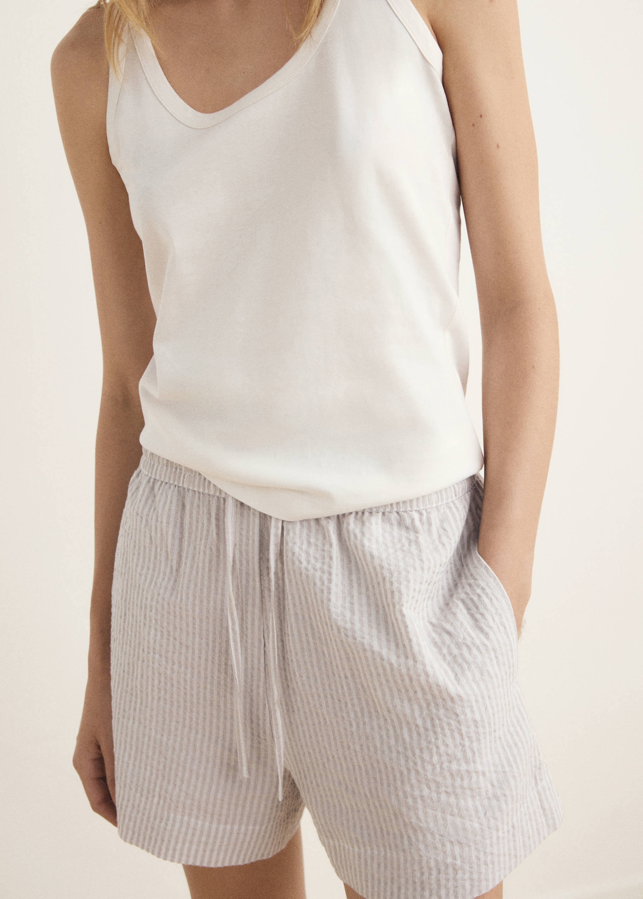 Two-piece striped seersucker pyjama shorts - Medium plane