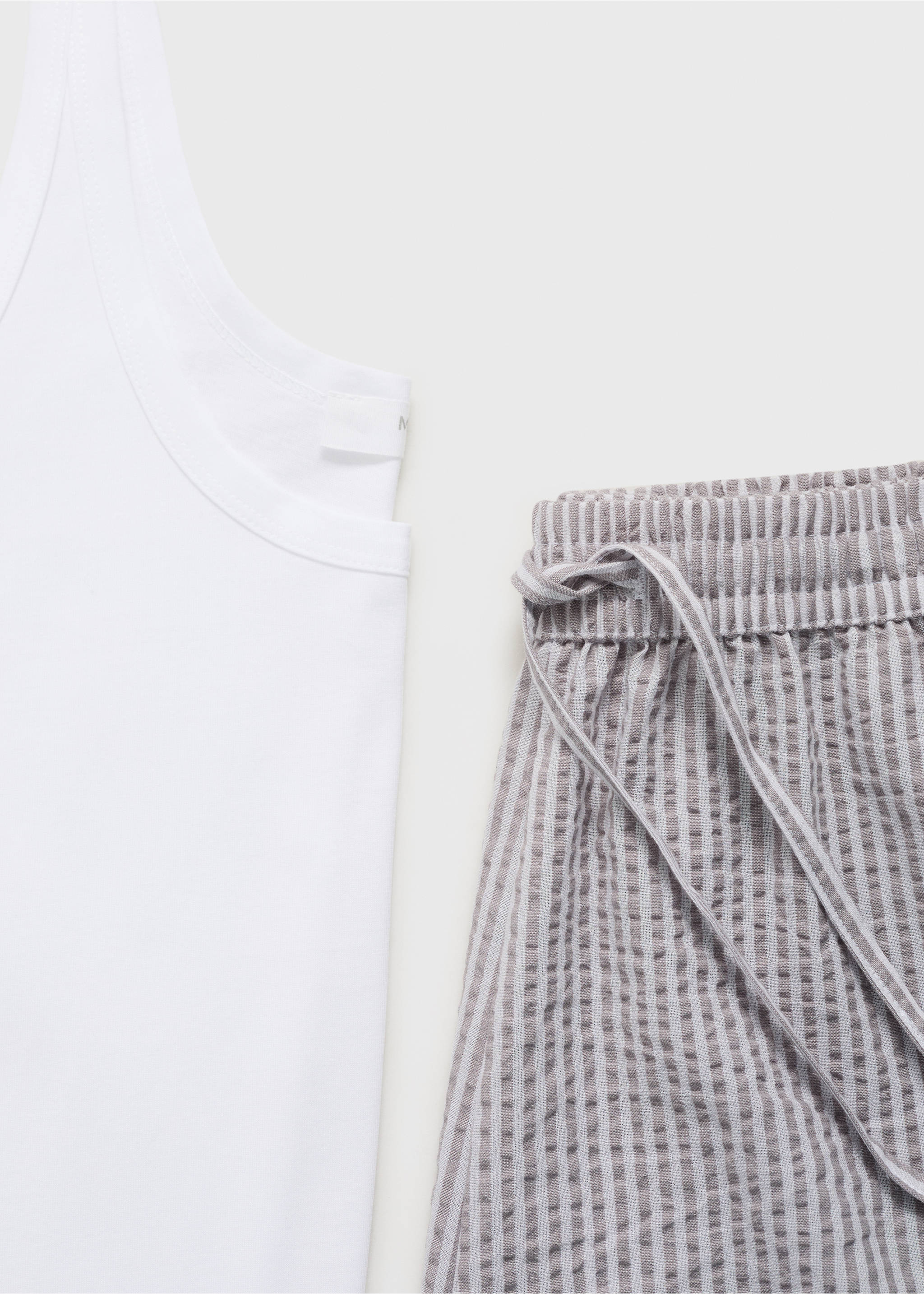 Two-piece striped seersucker pyjama shorts - Details of the article 0, Charcoal. Ref: 17094425-00.