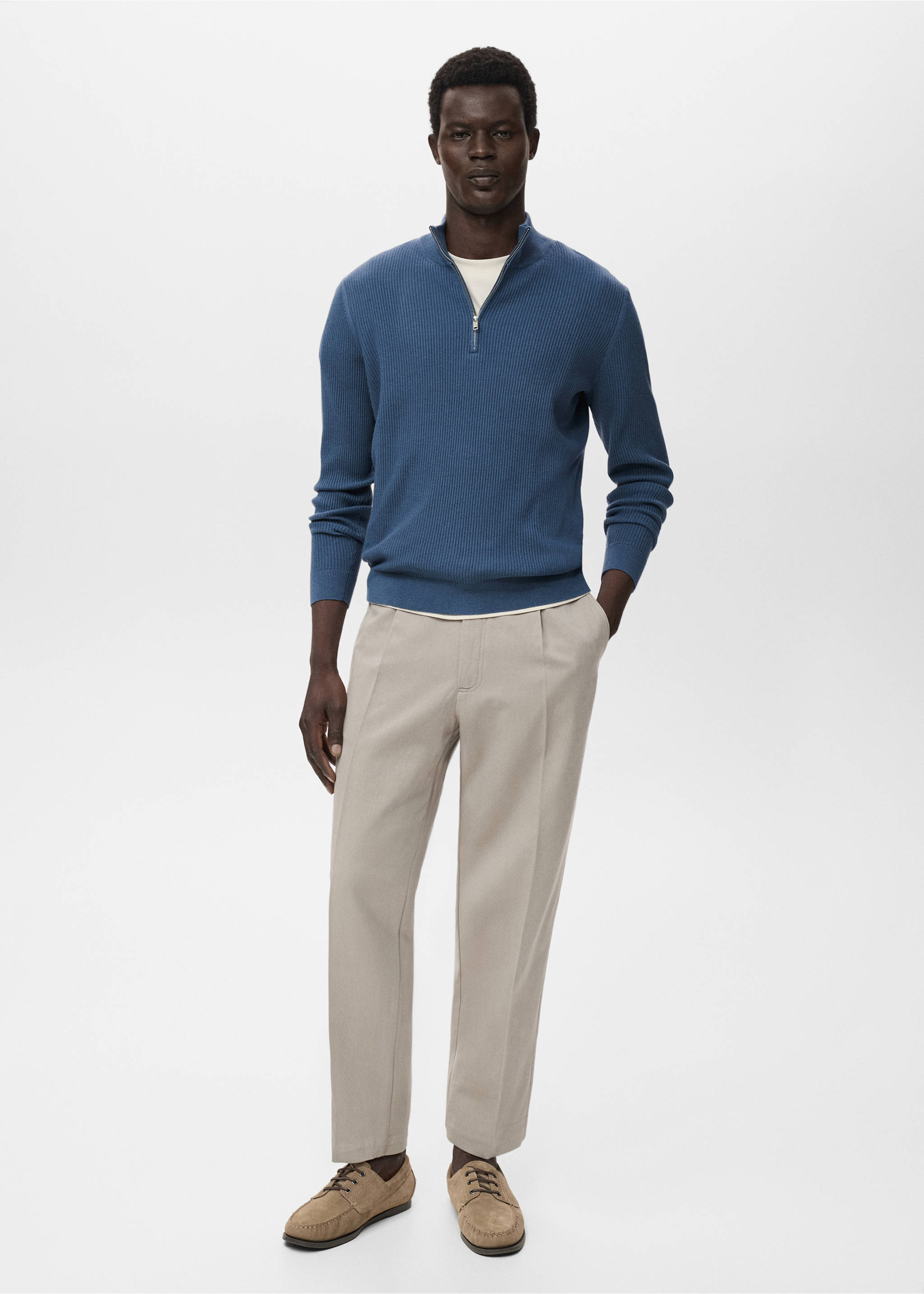 Ribbed sweater with zip neck - General plane, Indigo Blue. Ref: 17094427-00.