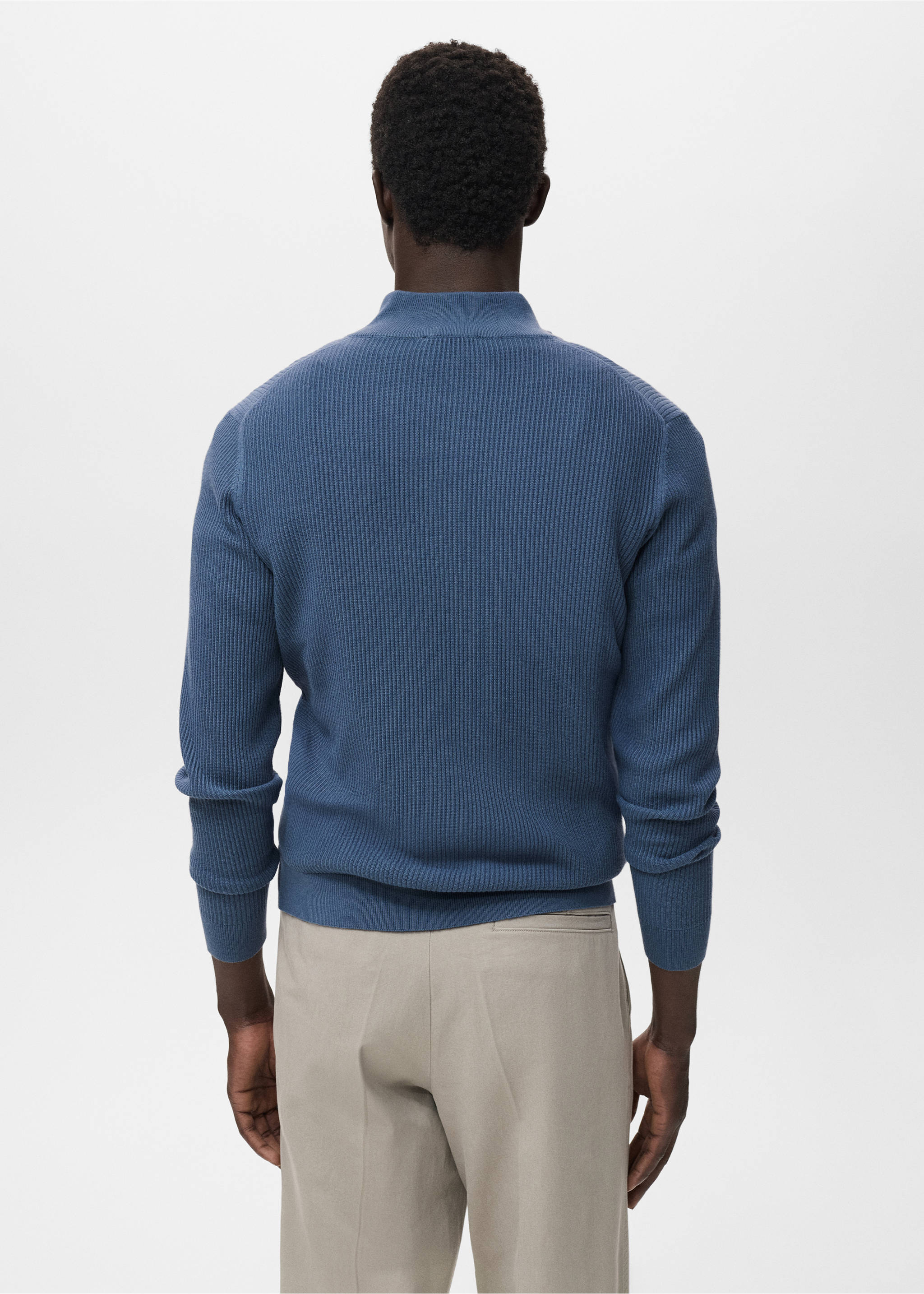 Ribbed sweater with zip neck - Reverse of the article, Indigo Blue. Ref: 17094427-00.