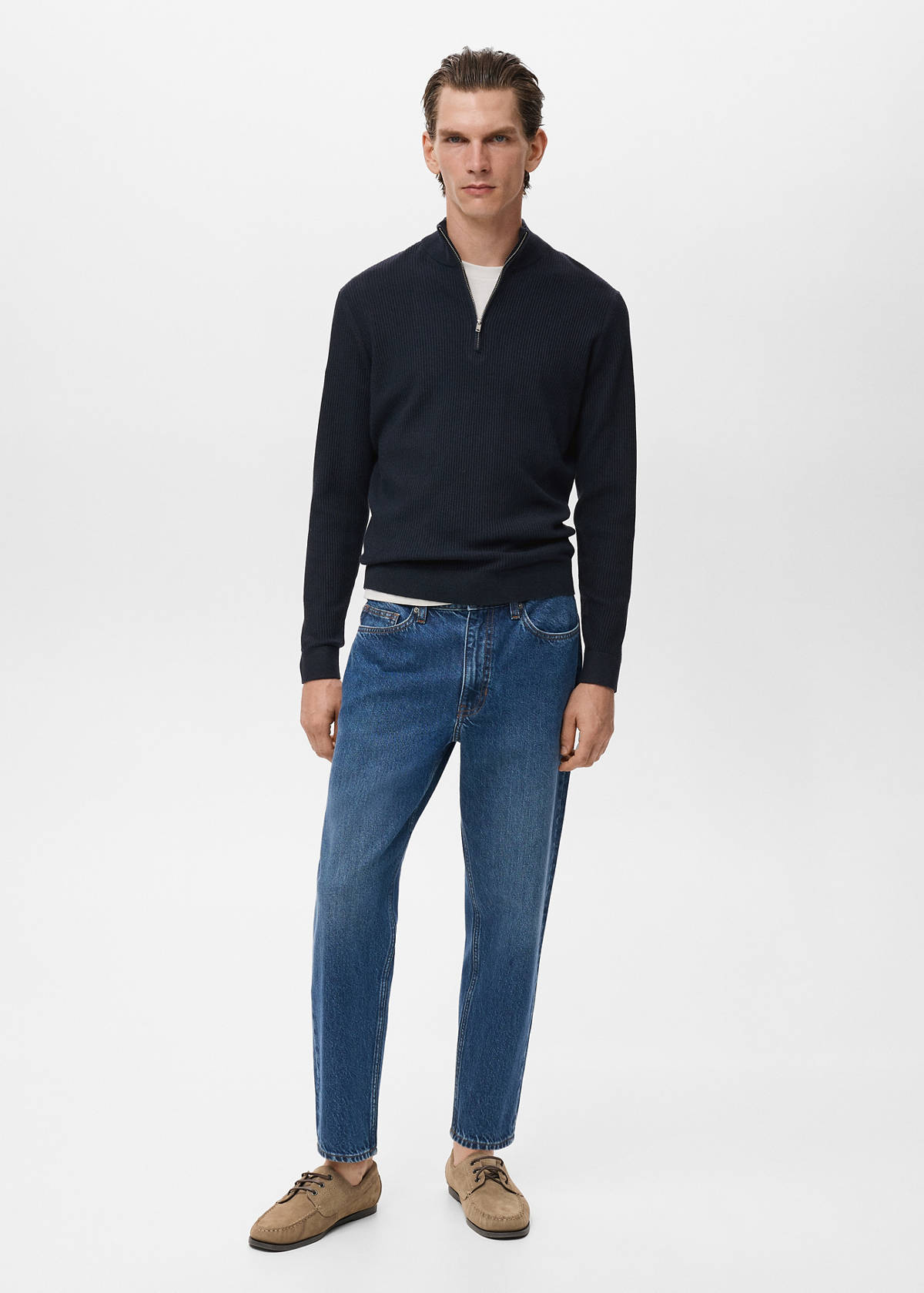 Ribbed sweater with zip neck