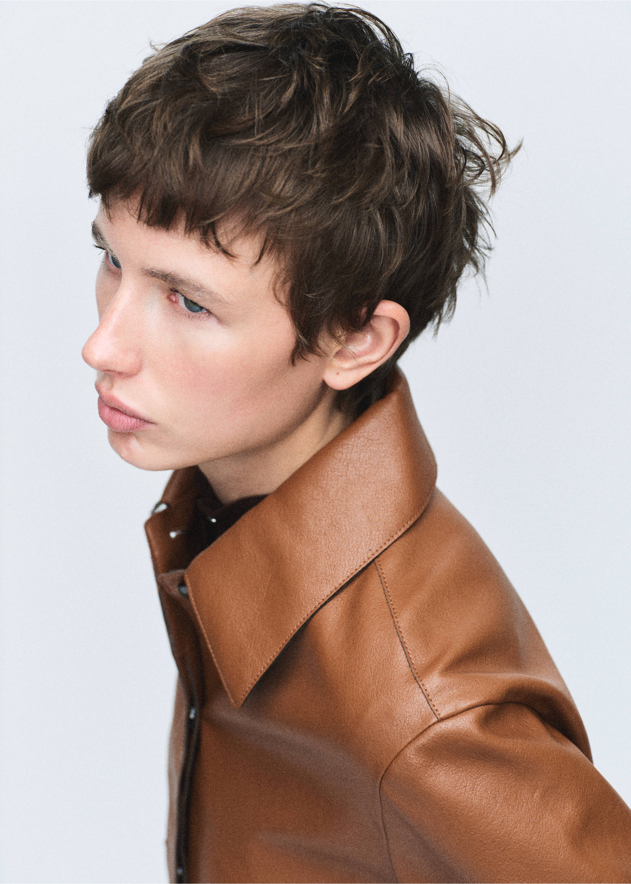 Faux-leather jacket with pockets - Details of the article 1, Medium Brown. Ref: 17094433-00.