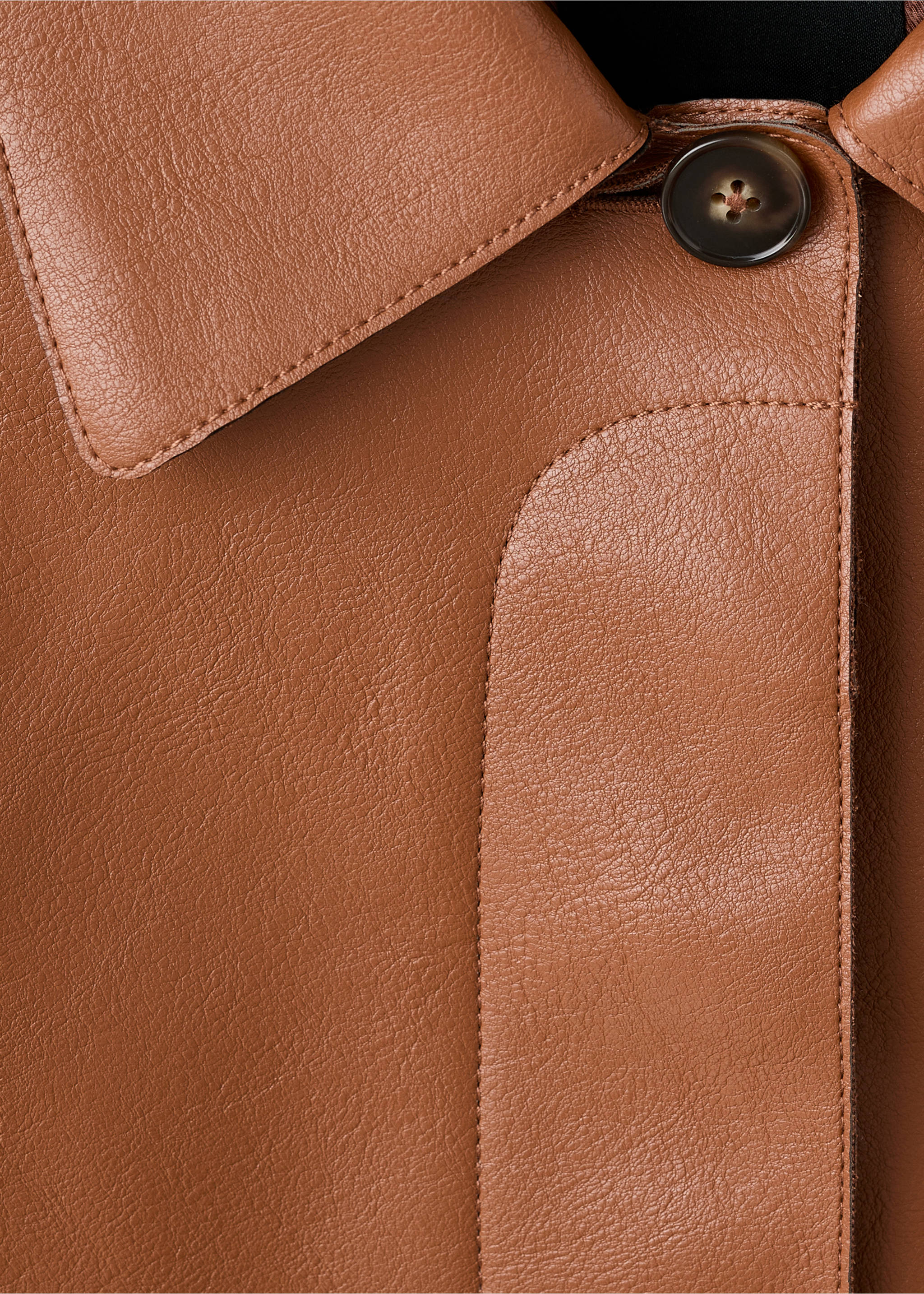 Faux-leather jacket with pockets - Details of the article 8, Medium Brown. Ref: 17094433-00.