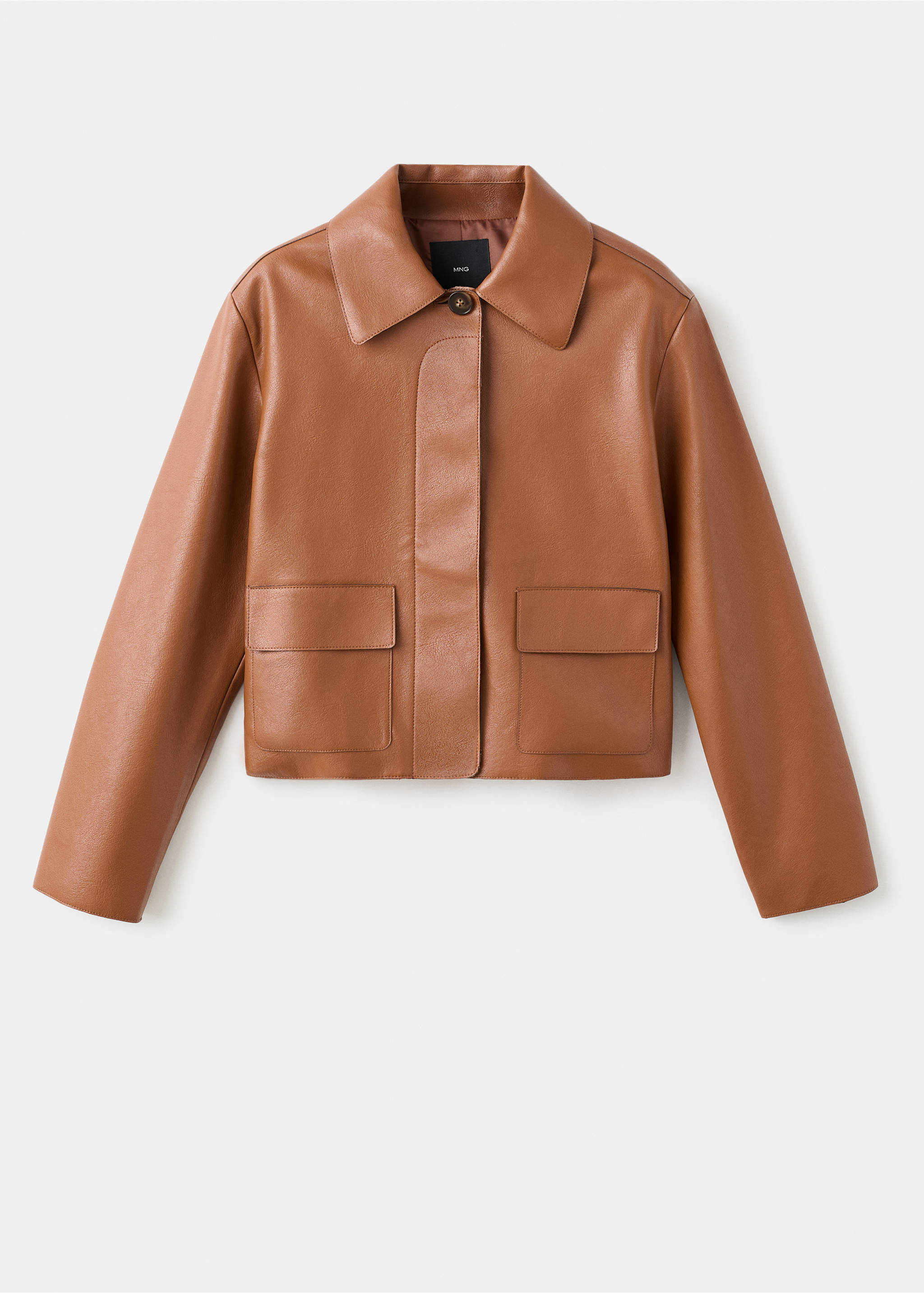 Faux-leather jacket with pockets - Article without model, Medium Brown. Ref: 17094433-00.