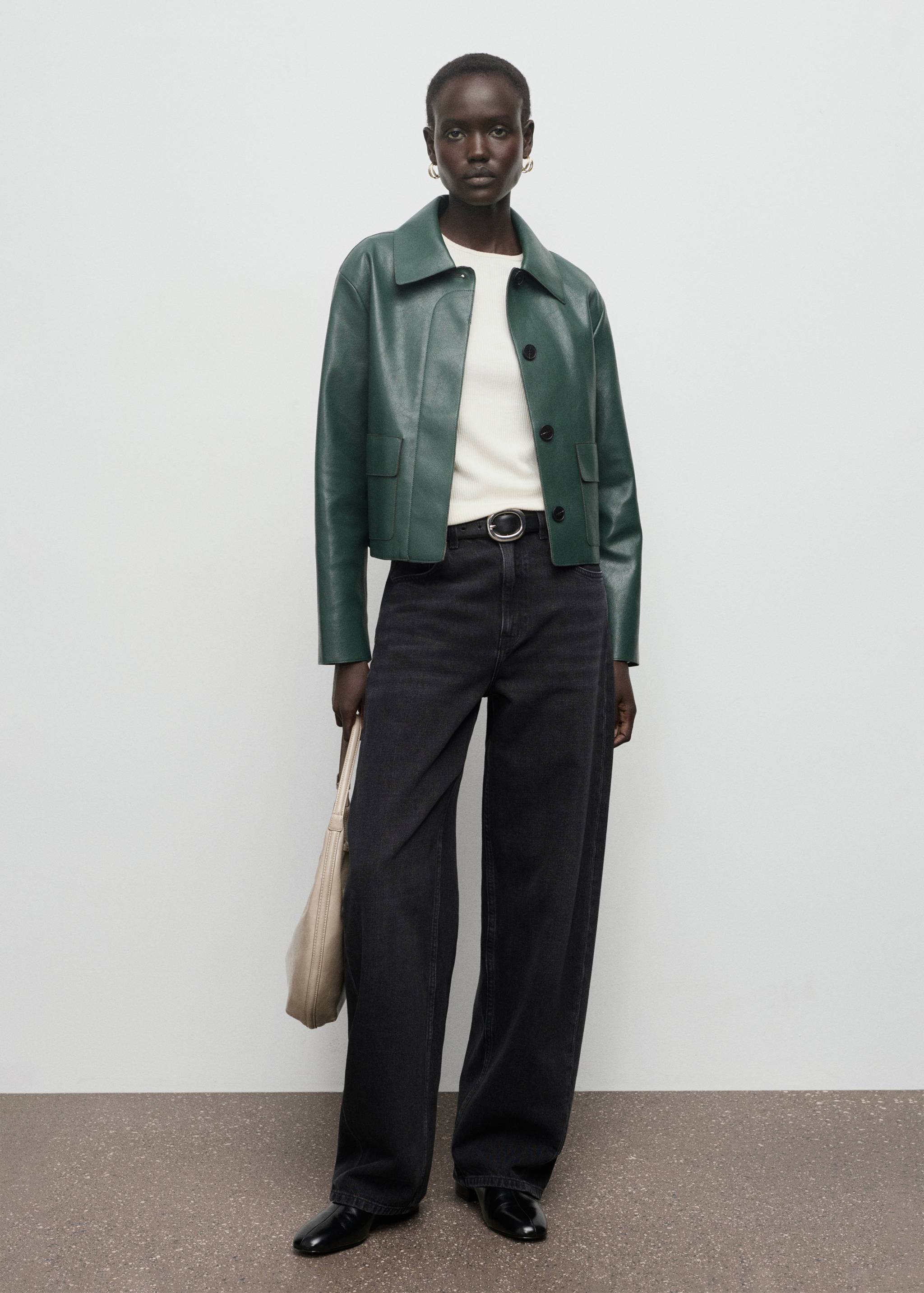 Faux-leather jacket with pockets - General plane