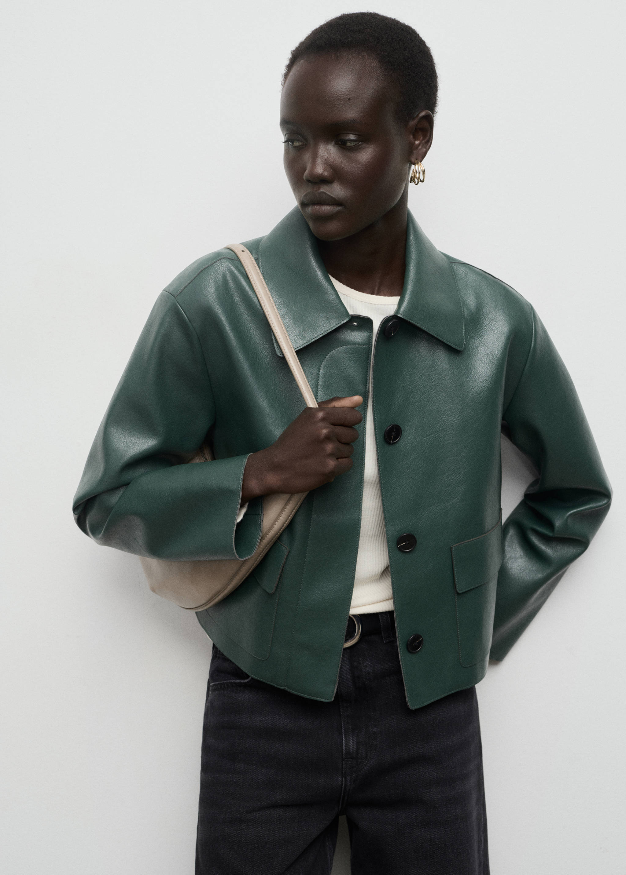 Faux-leather jacket with pockets - Medium plane