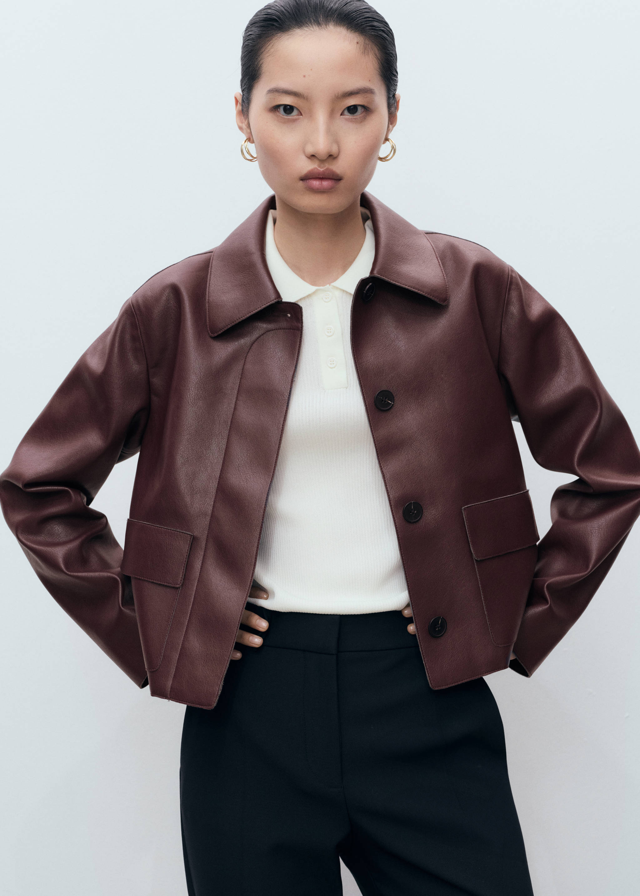 Faux-leather jacket with pockets - Medium plane