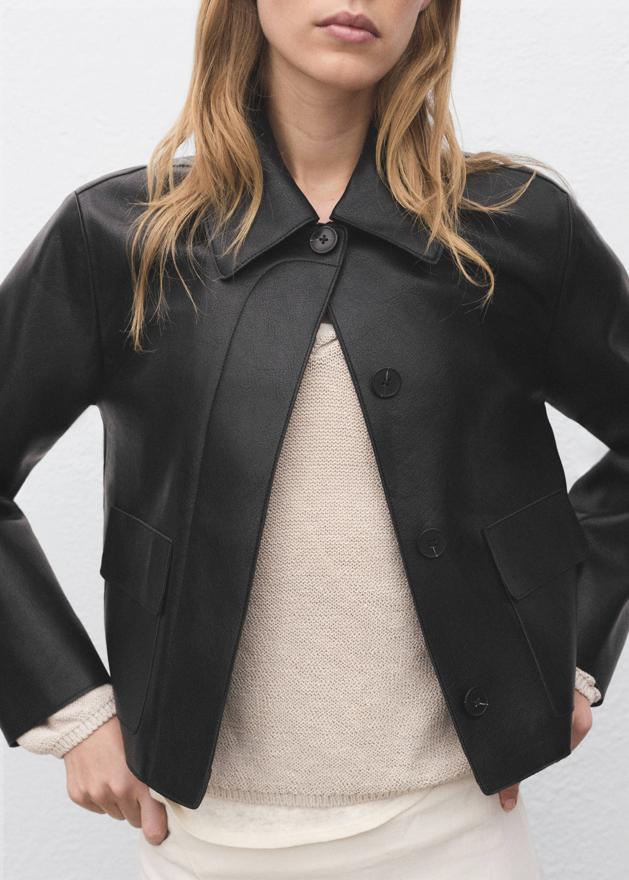 Faux-leather jacket with pockets - Medium plane