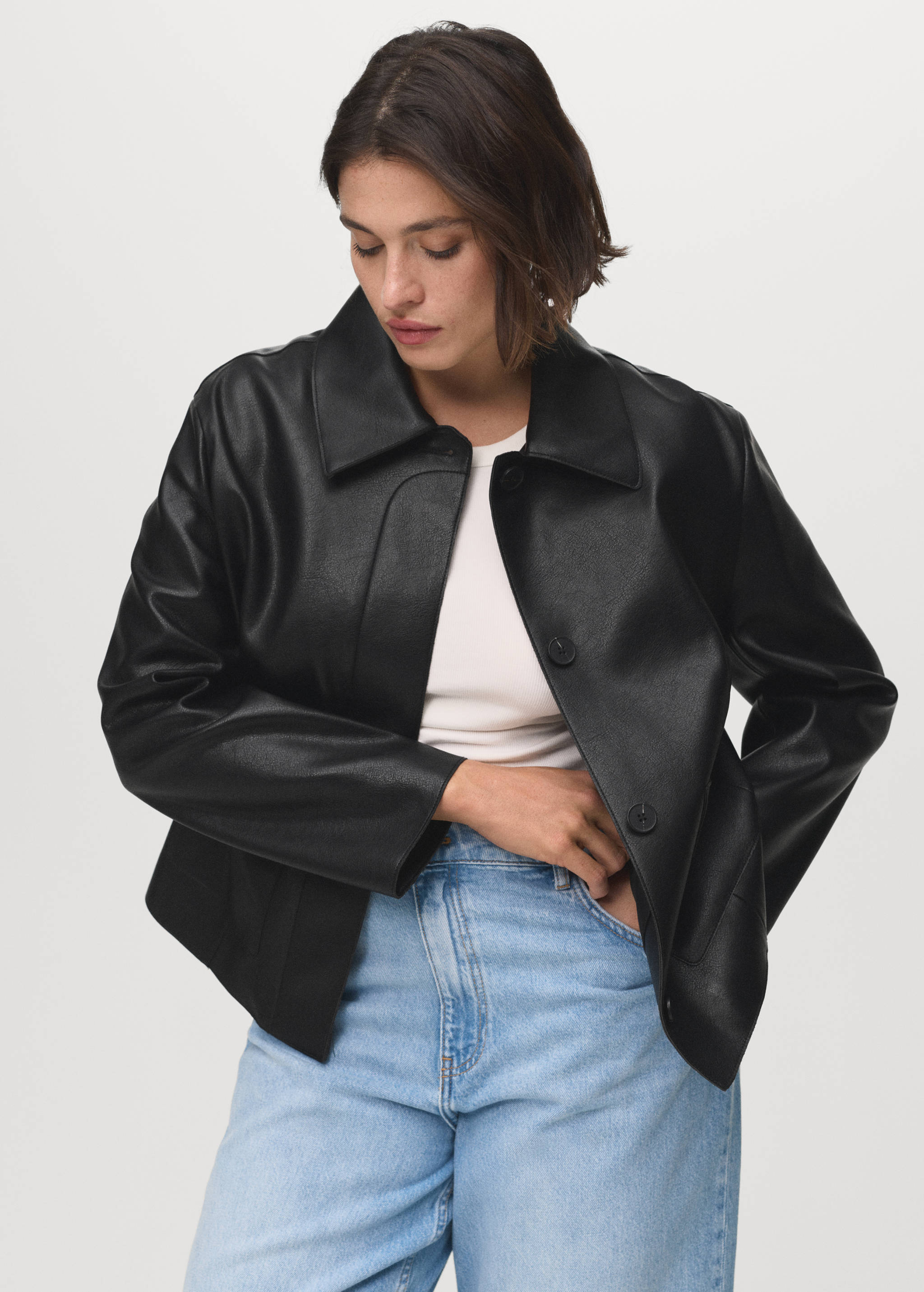Faux-leather jacket with pockets - Details of the article 5