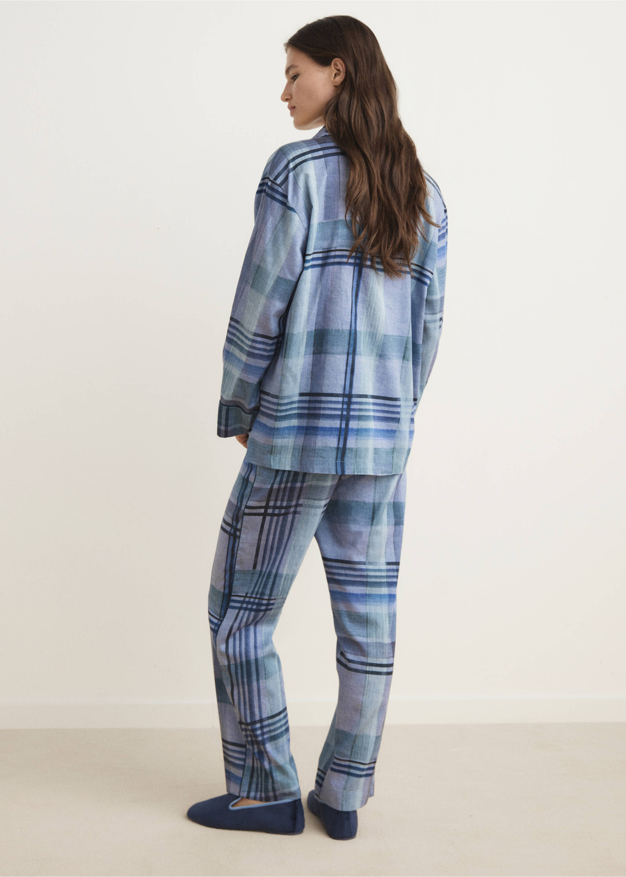 Pantalon pyjama imprimé passepoil - Verso de l’article, Bleu encre. Ref: 17094436-00.