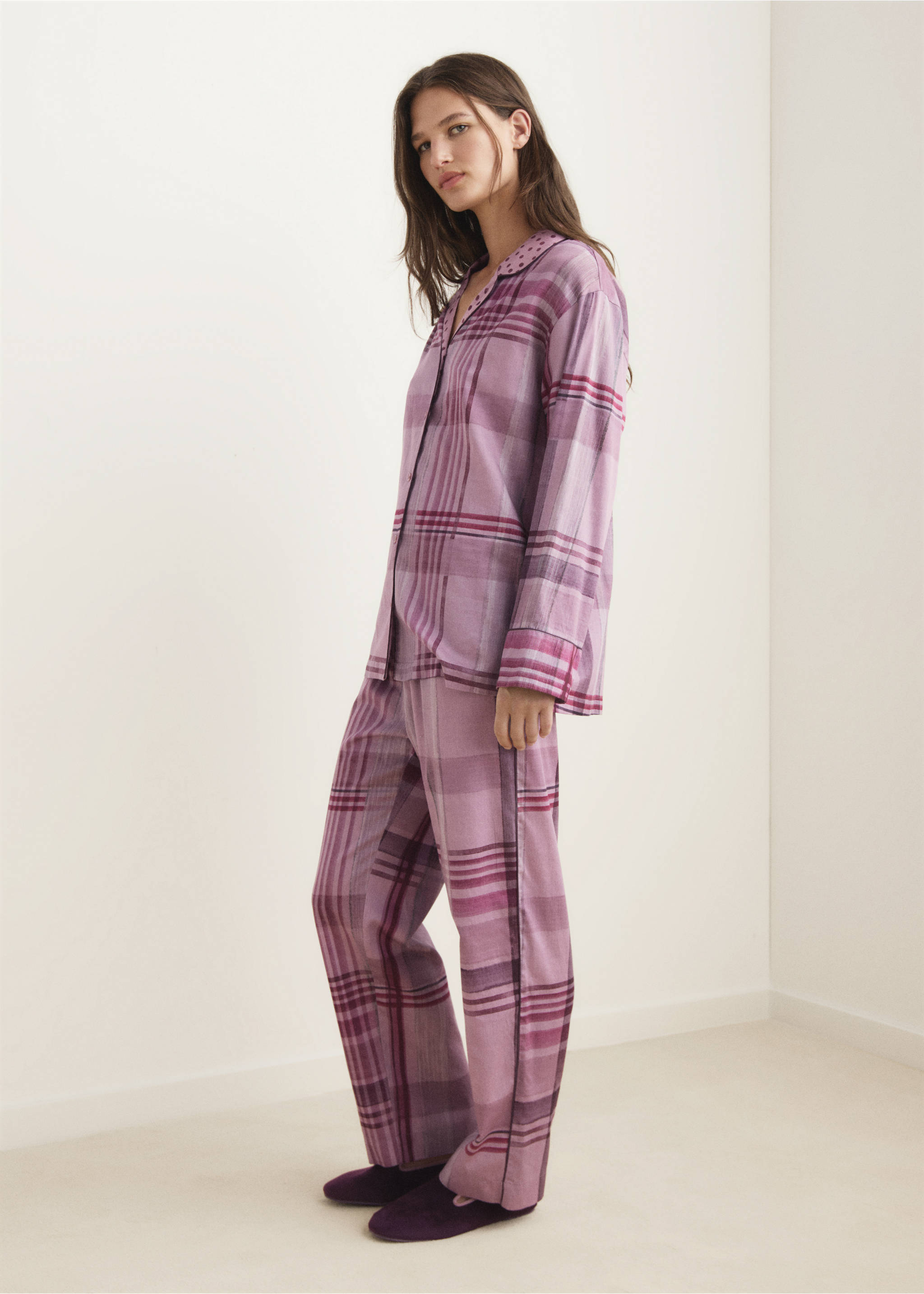 Printed pyjama trousers with piping - General plane, Plum. Ref: 17094436-00.