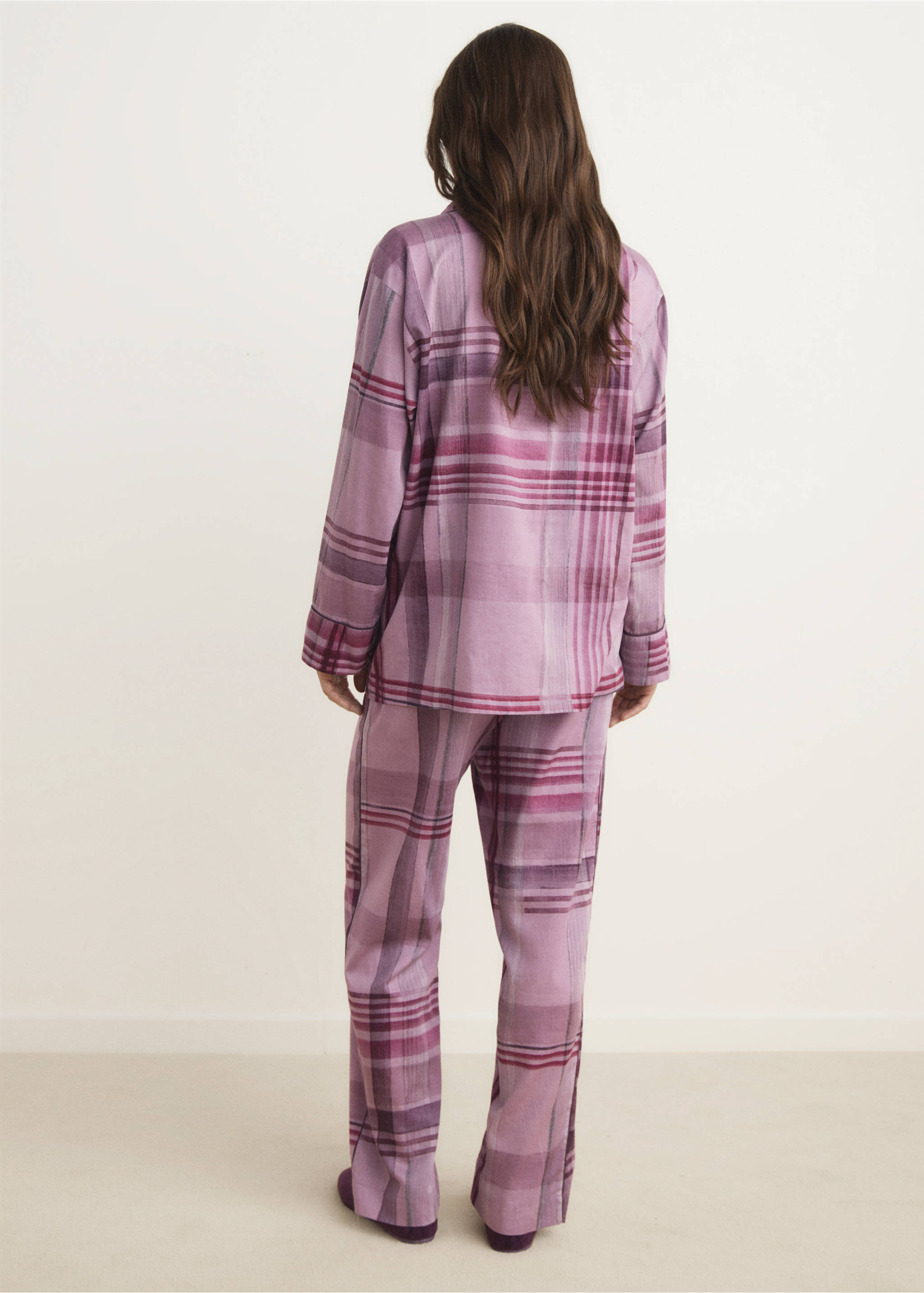 Printed pyjama trousers with piping - Reverse of the article, Plum. Ref: 17094436-00.