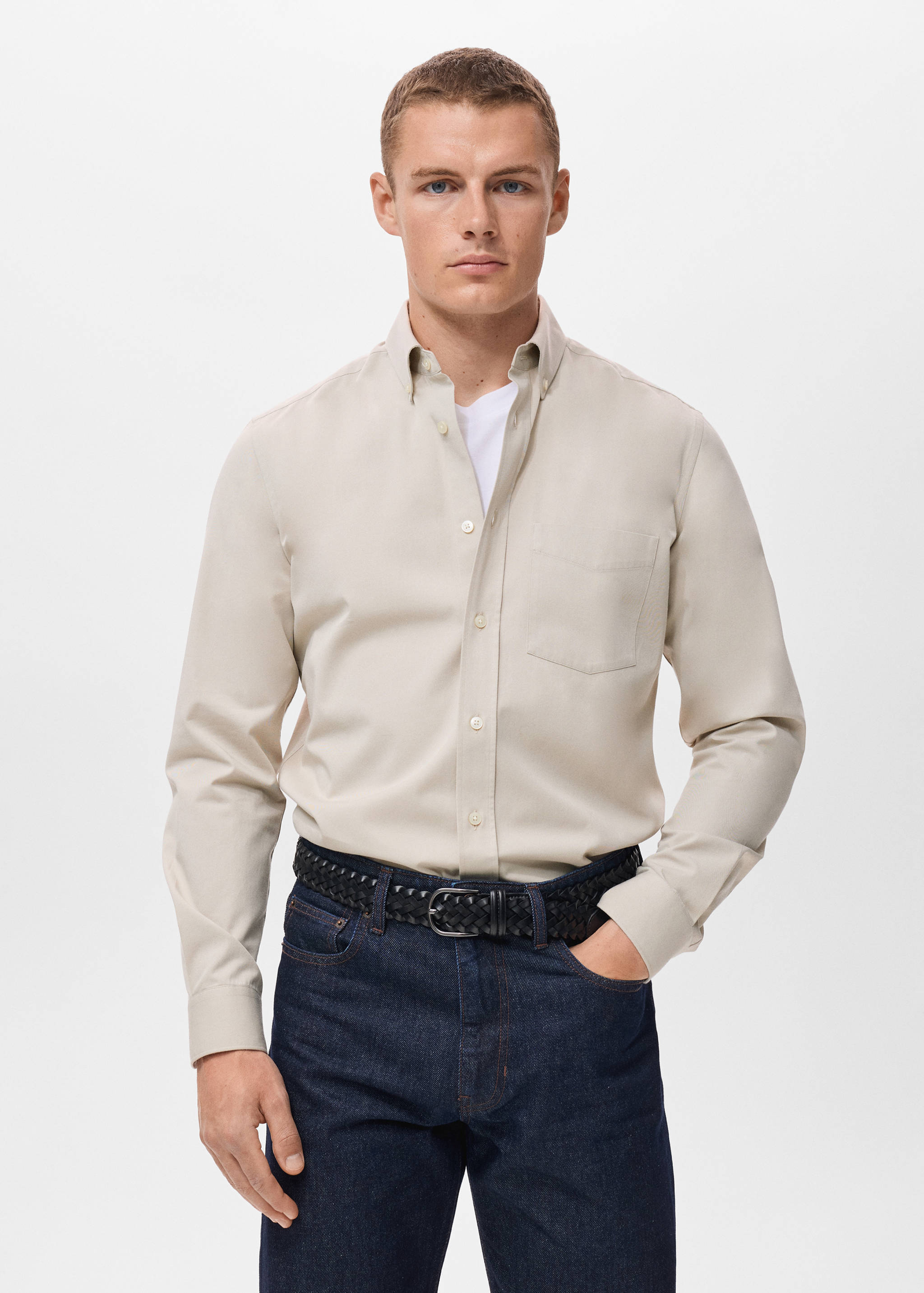 100% cotton regular fit pocket shirt - Medium plane