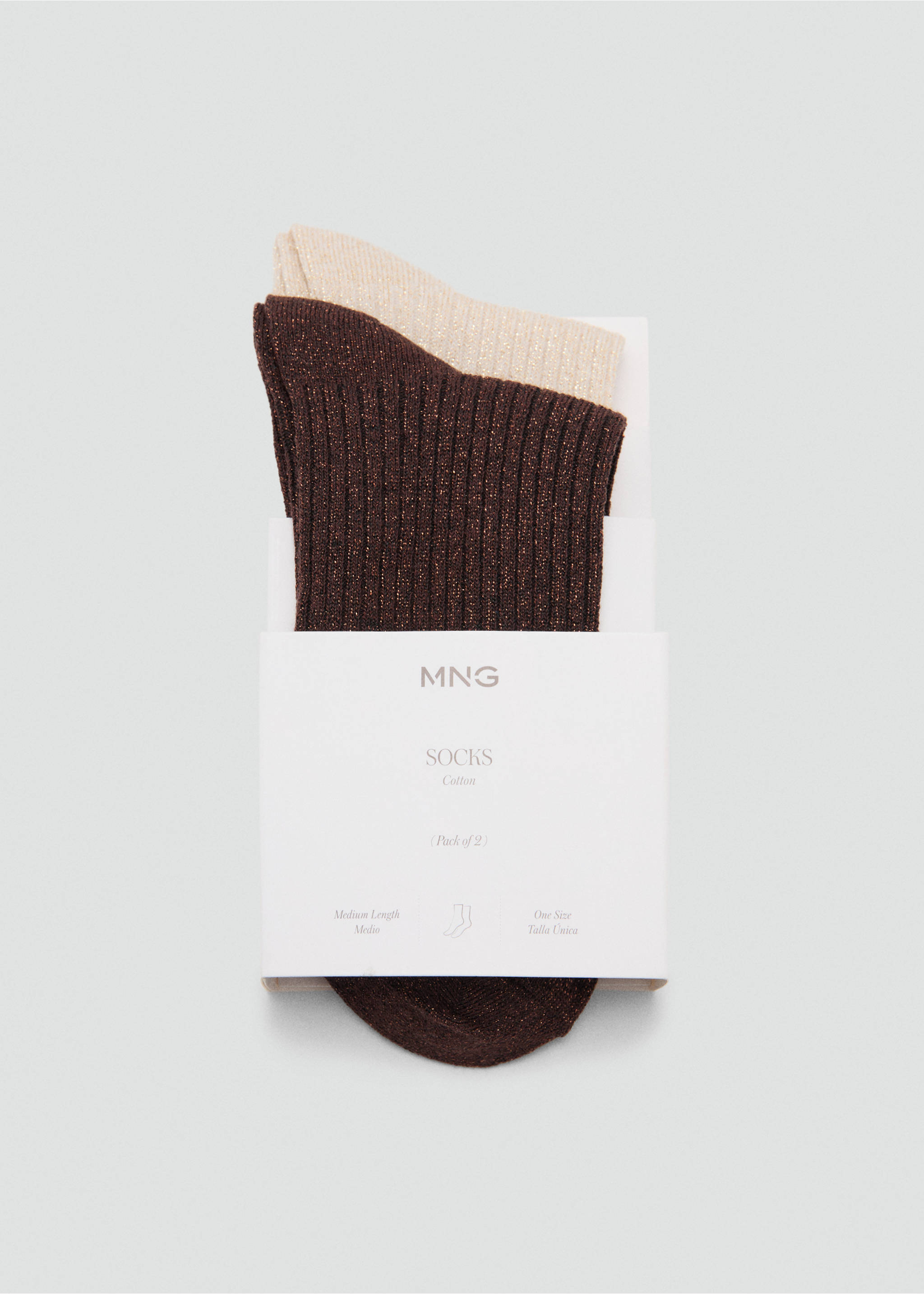 Pack of 2 ribbed lurex socks - Details of the article 2, Chocolate. Ref: 17094778-00.