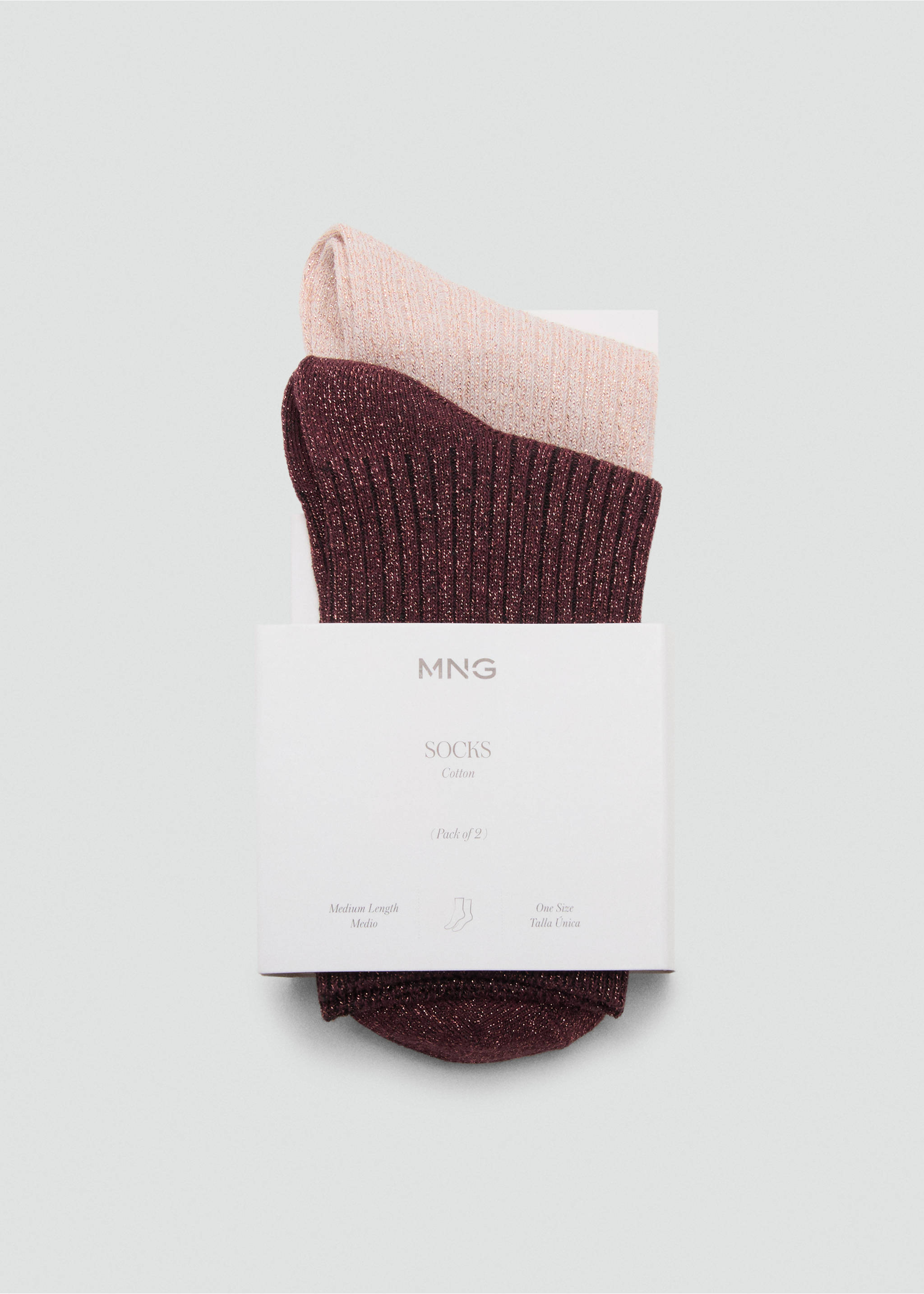 Pack of 2 ribbed lurex socks - Details of the article 2, Burgundy. Ref: 17094778-00.