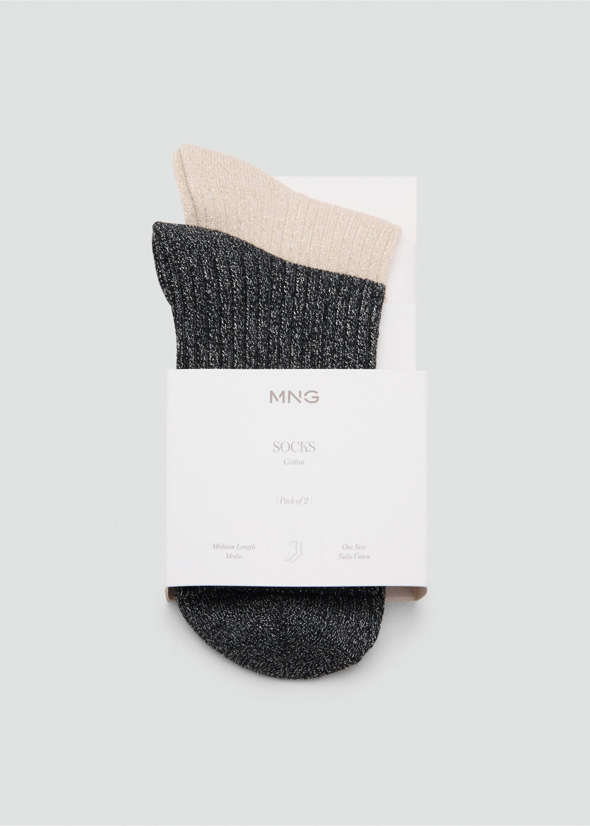 Pack of 2 ribbed lurex socks - Details of the article 2, Black. Ref: 17094778-00.