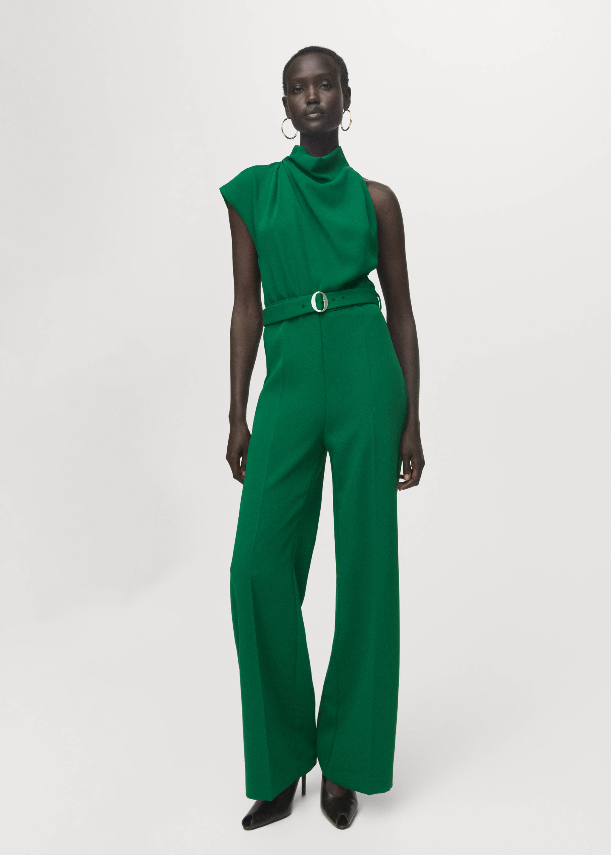 Asymmetrical long jumpsuit with belt - General plane