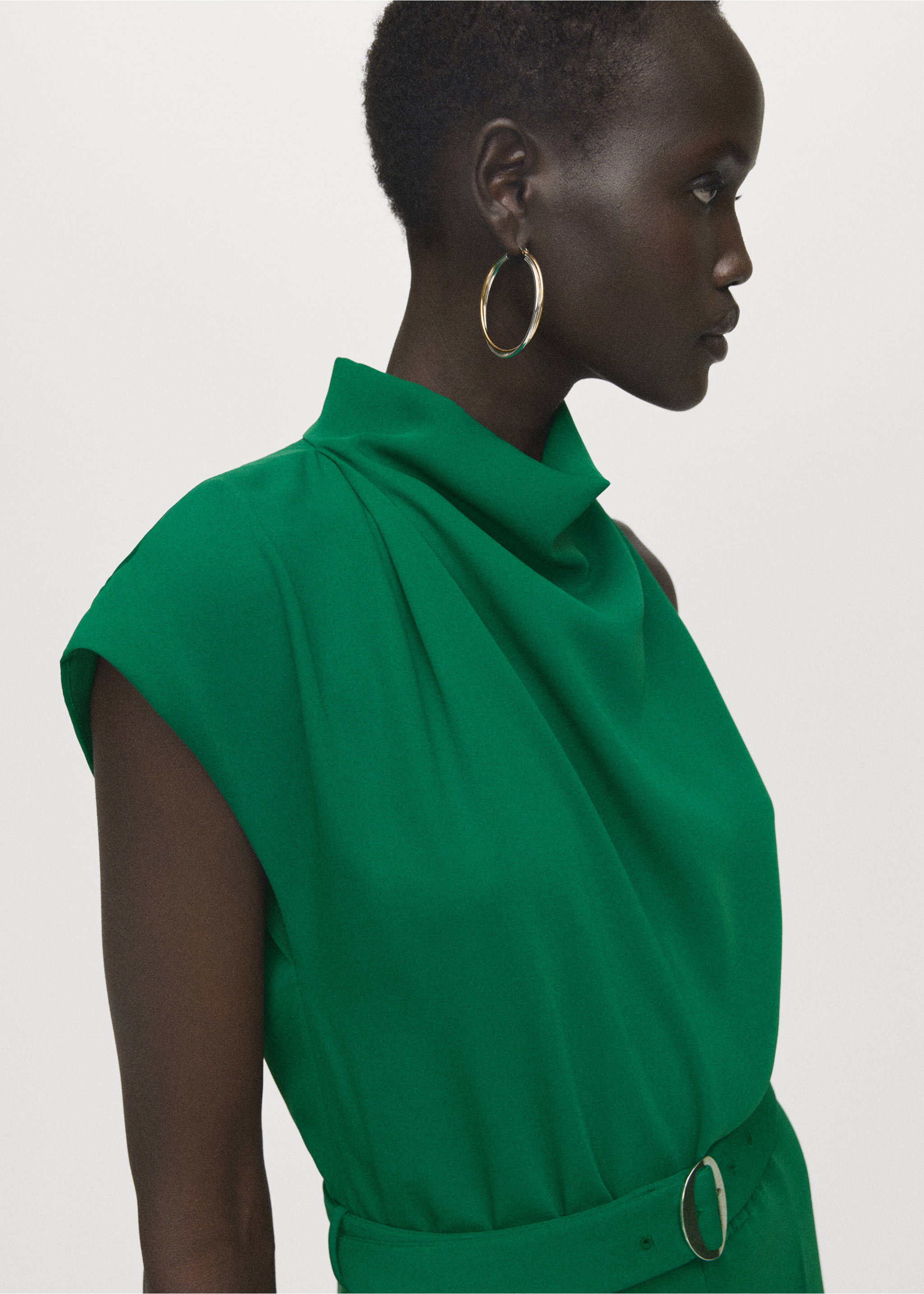 Asymmetrical long jumpsuit with belt - Details of the article 1, Green Apple. Ref: 17094789-00.