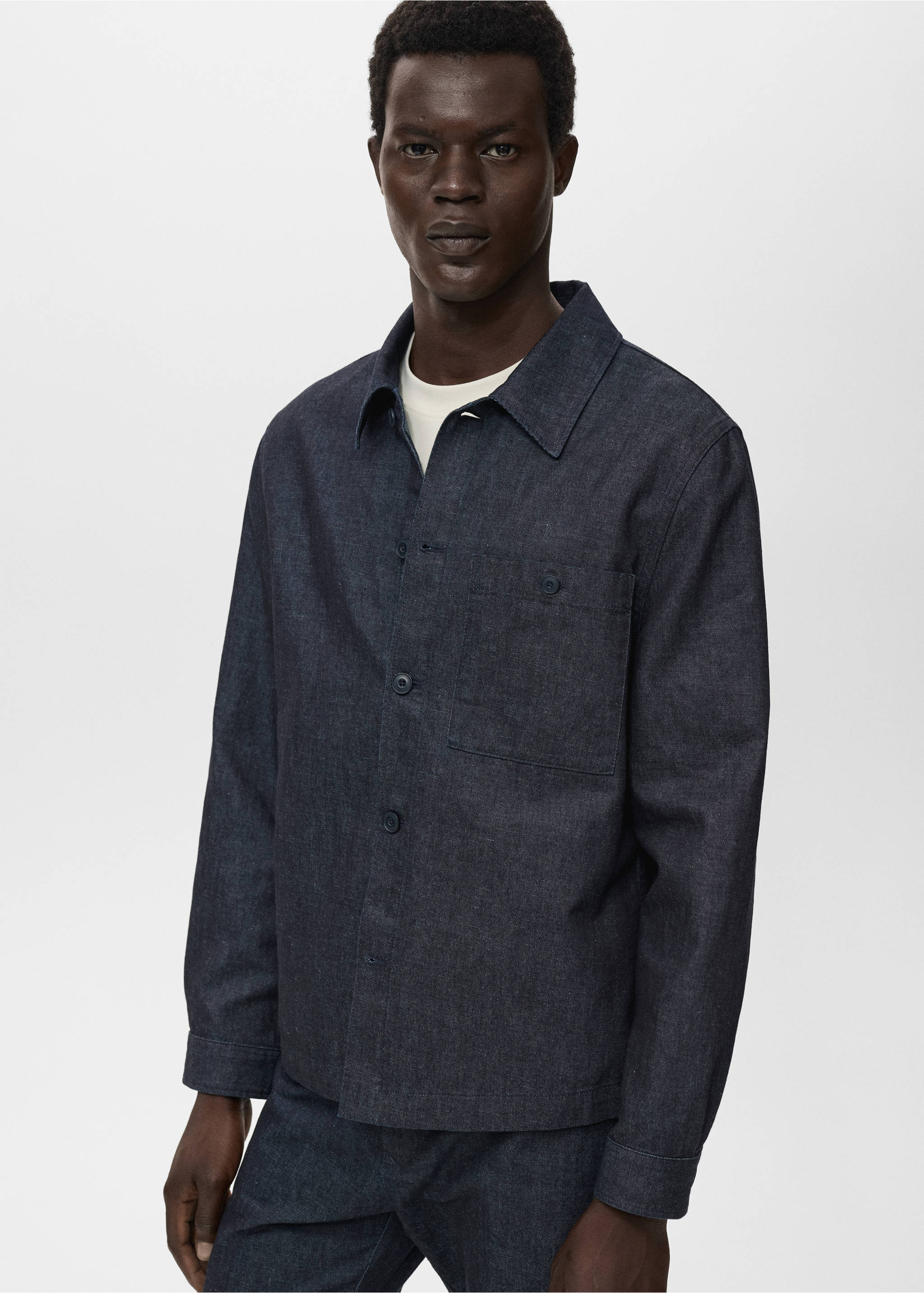 Denim overshirt with pocket - Medium plane, Open Blue. Ref: 17095141-00.
