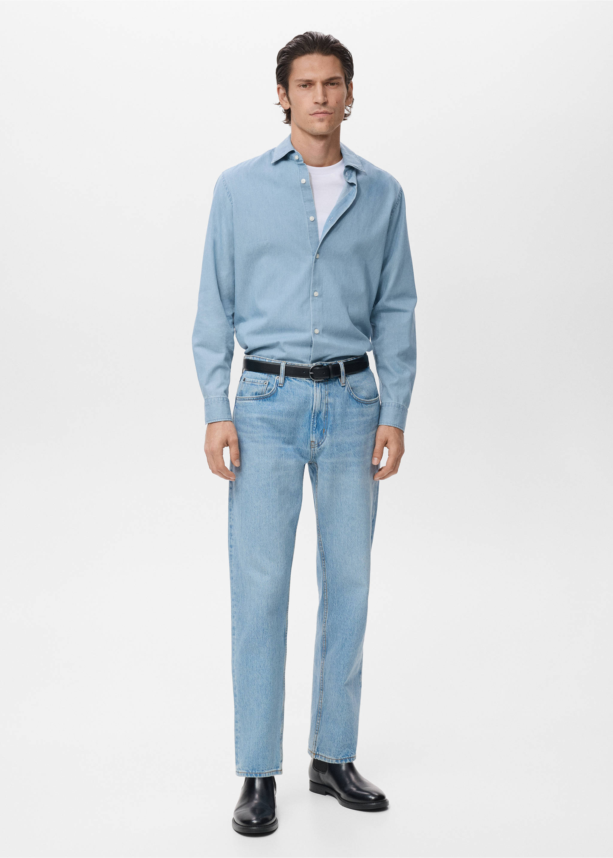 Chambray overhemd 100% katoen - Overzichtstekening, Lichtblauw. Ref: 17095149-00.