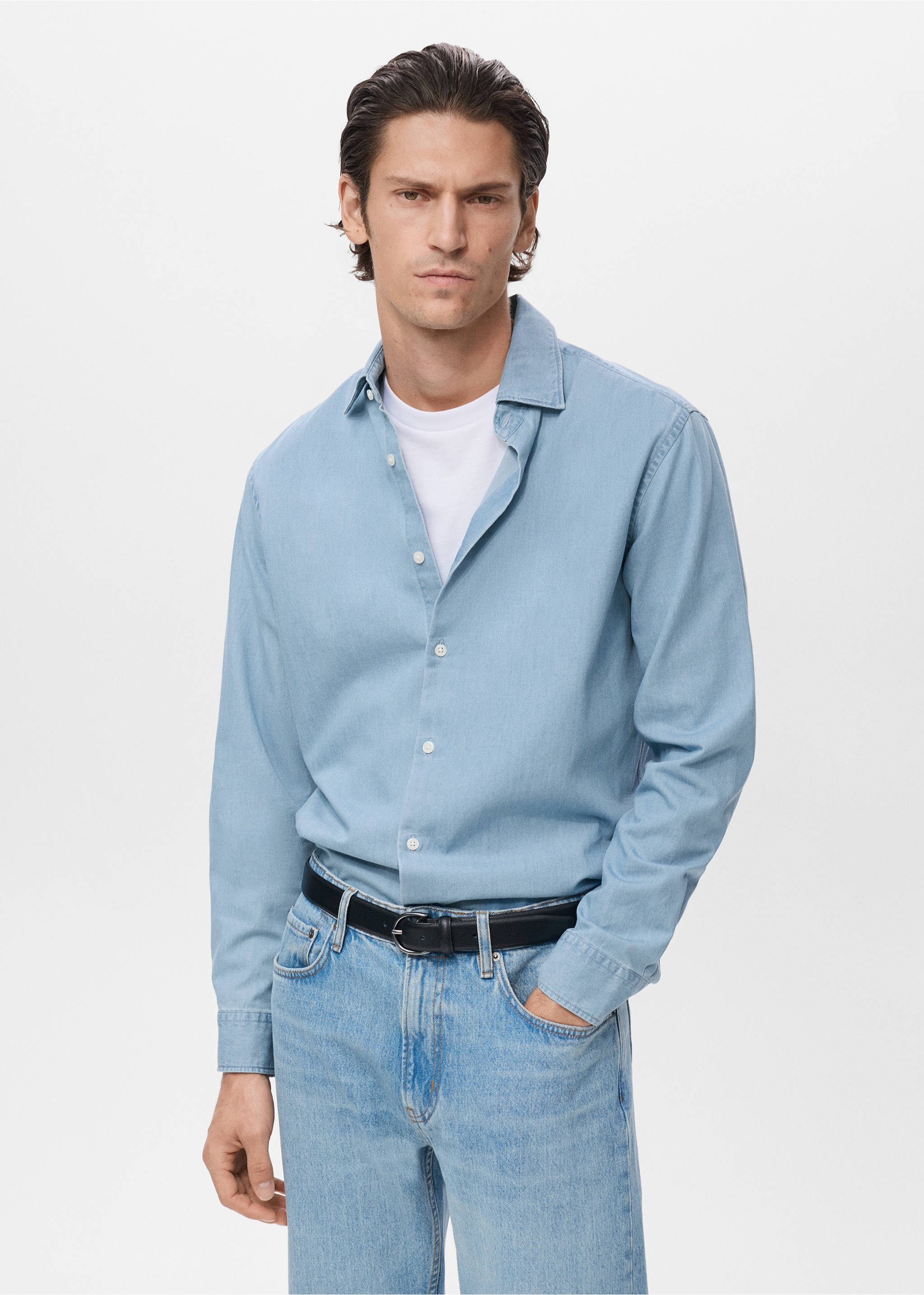 Chambray overhemd 100% katoen - Middenvlak, Lichtblauw. Ref: 17095149-00.