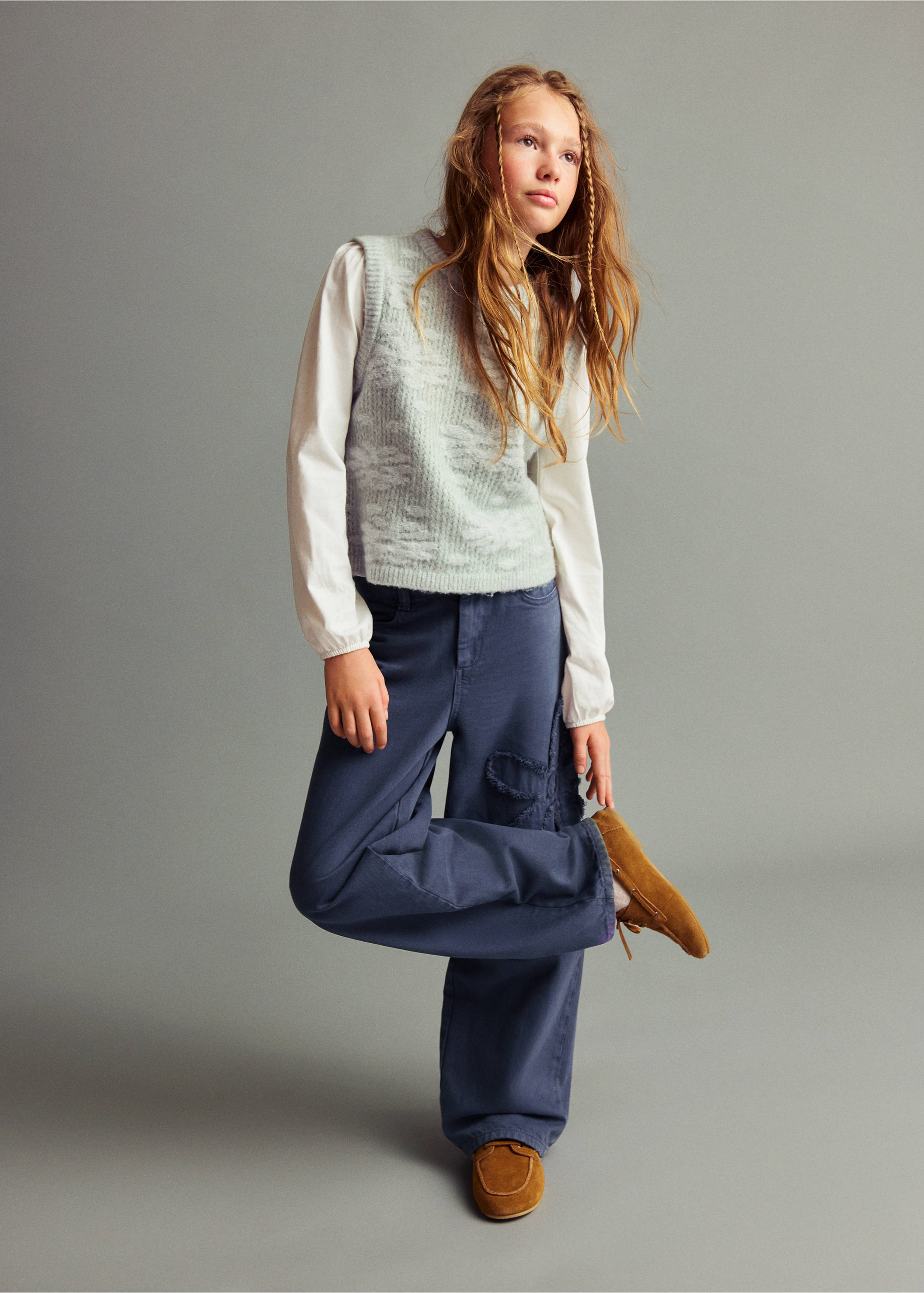 Wide leg jeans with flower detail - General plane, Blue. Ref: 17095151-00.
