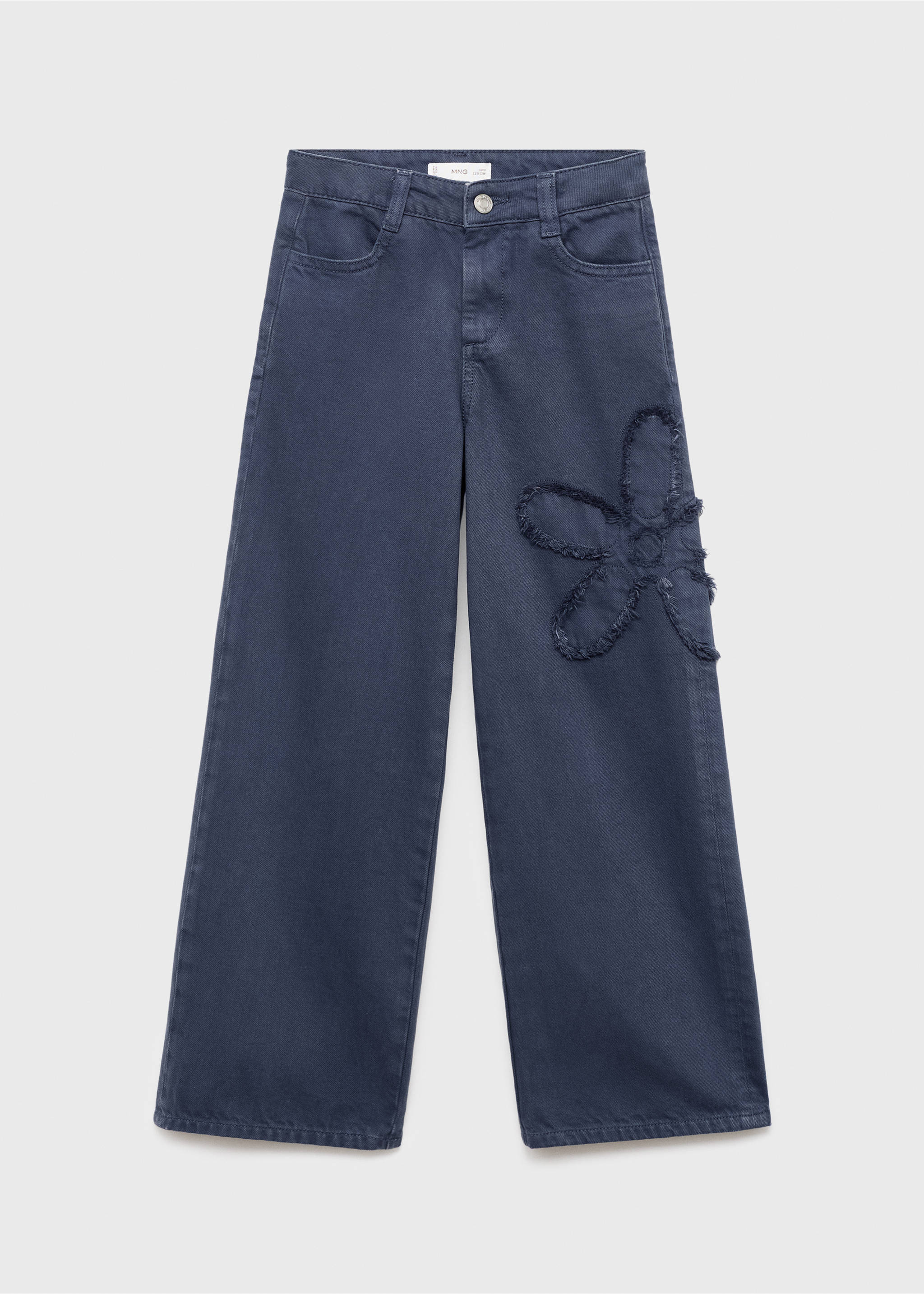 Jean wideleg détail fleur - Article sans modèle, Bleu. Ref: 17095151-00.