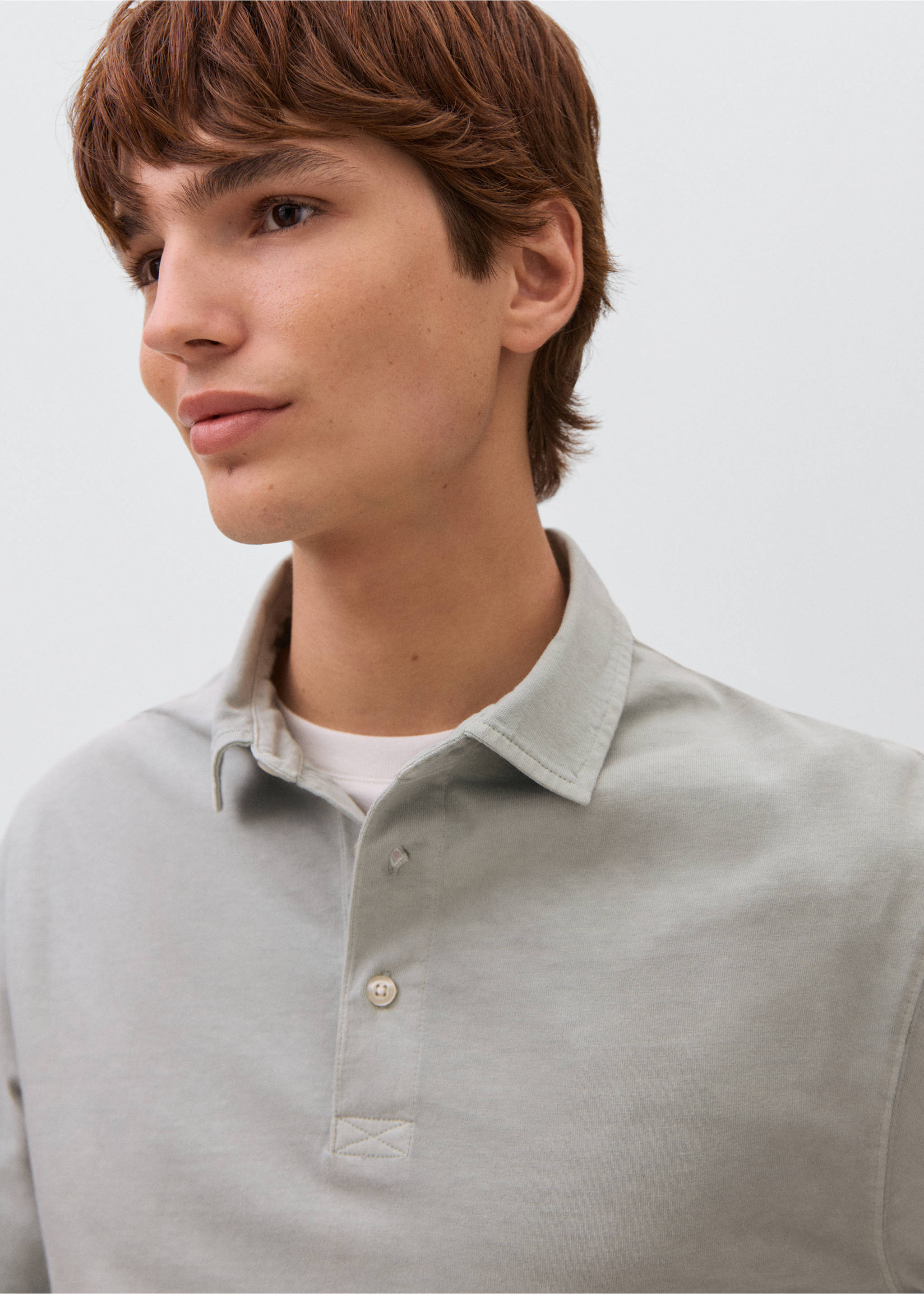Cotton basic polo shirt - Details of the article 1, Aqua Green. Ref: 17095167-00.