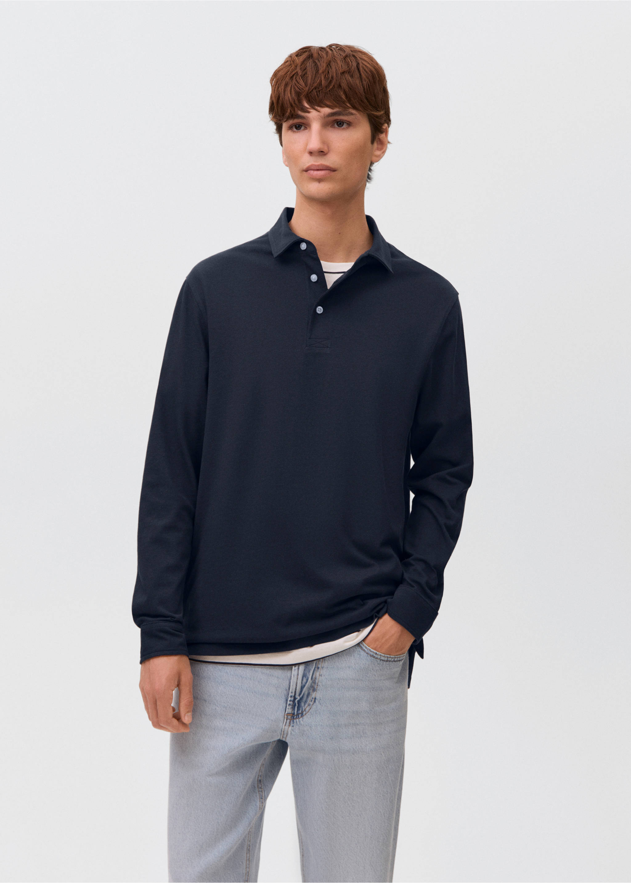 Cotton basic polo shirt - Medium plane, Navy. Ref: 17095167-00.