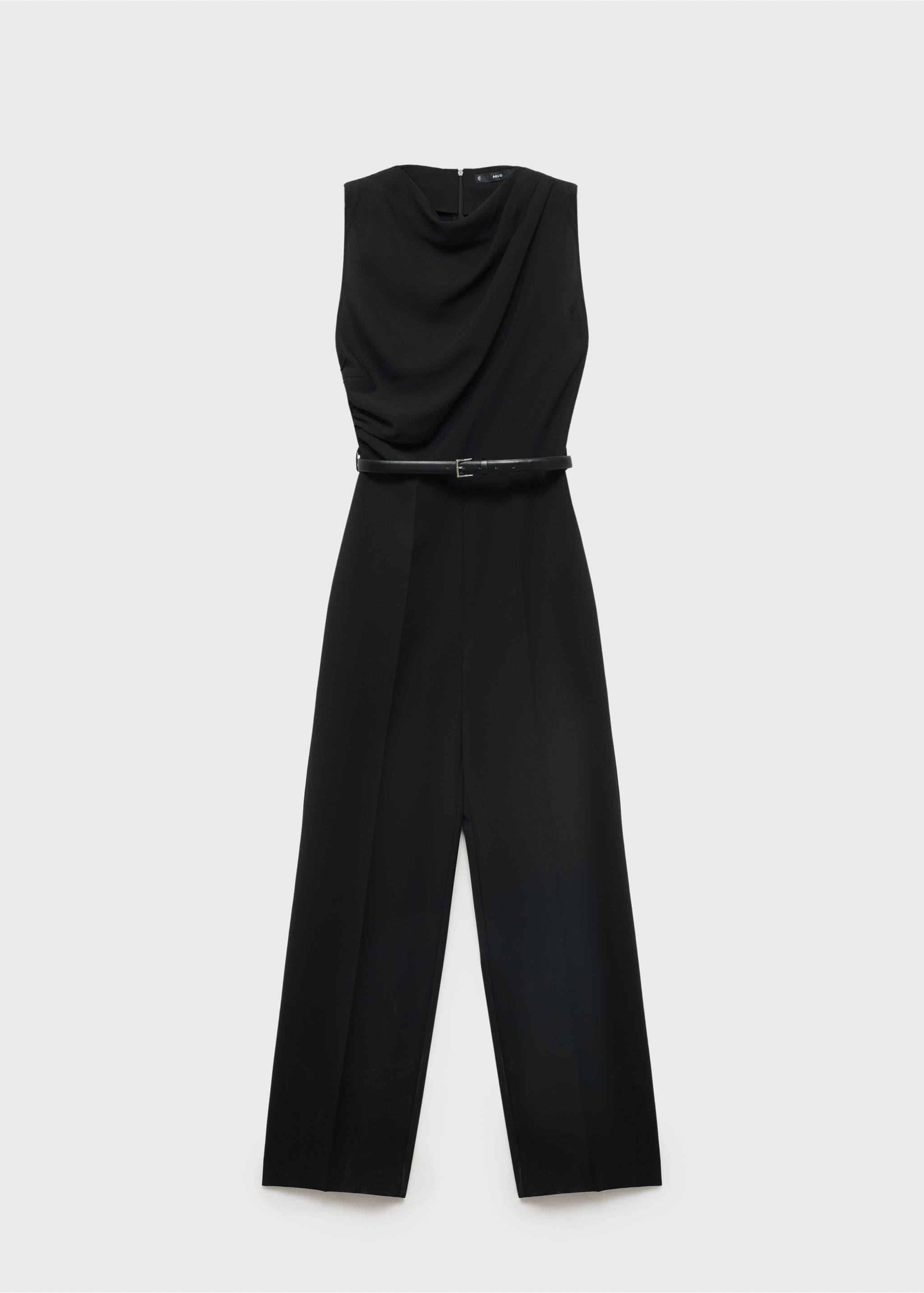 Lange jumpsuit met gedrapeerde hals en ceintuur - Artikel zonder model, Zwart. Ref: 17095785-00.