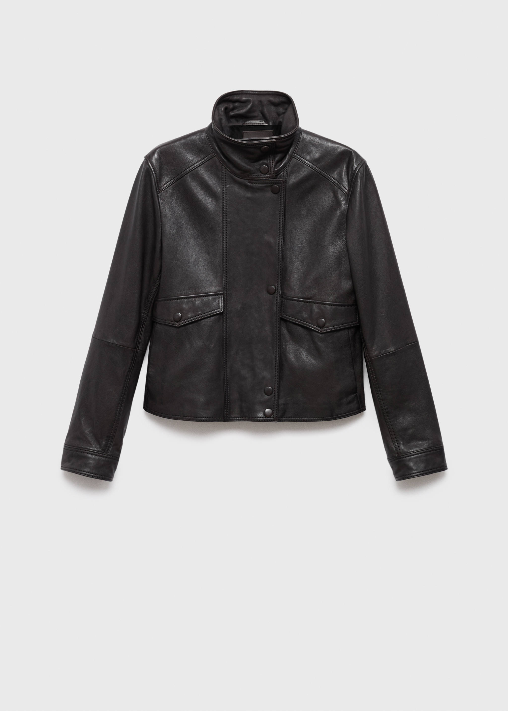 High-neck leather jacket - Article without model, Brown. Ref: 17095786-00.