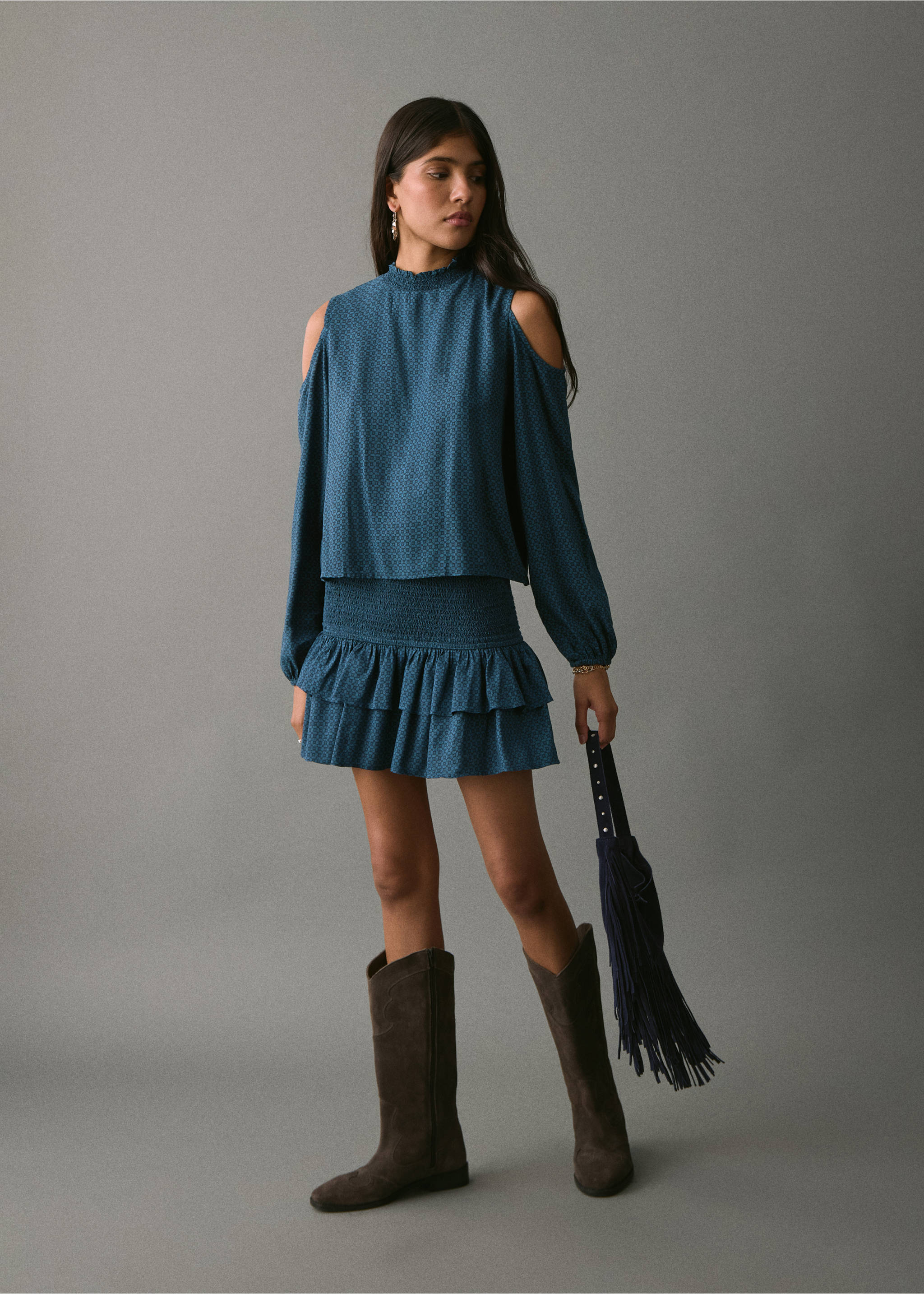 Gathered skirt with ruffles - General plane, Navy. Ref: 17095790-00.