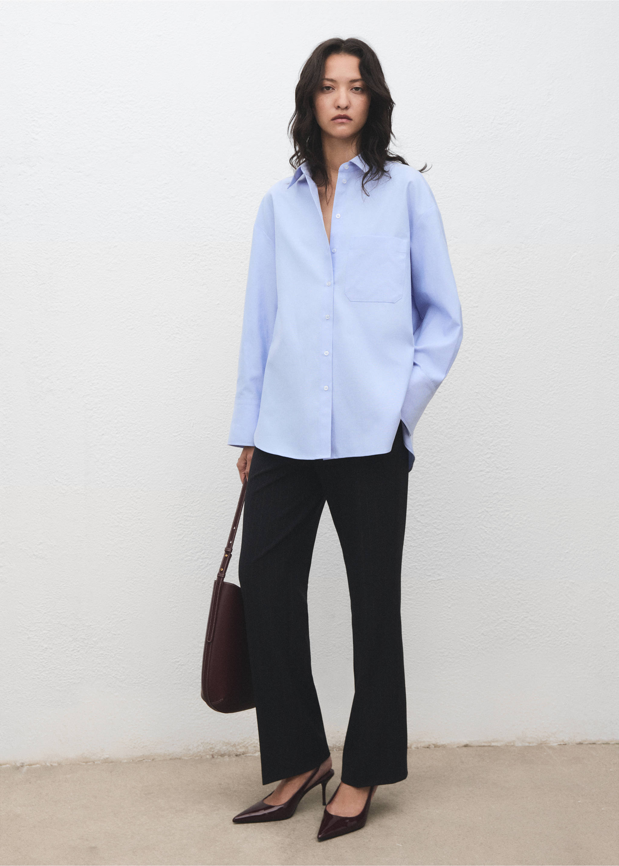 Oversized-Hemd mit Tasche - Allgemeine Ansicht, Himmelblau. Ref: 17095799-00.