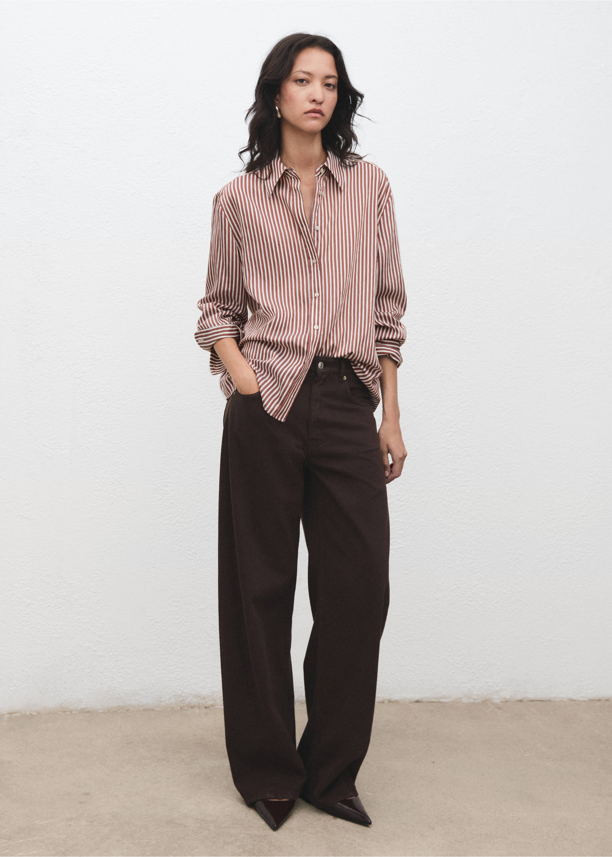 Striped straight shirt - General plane, Brown. Ref: 17095802-00.