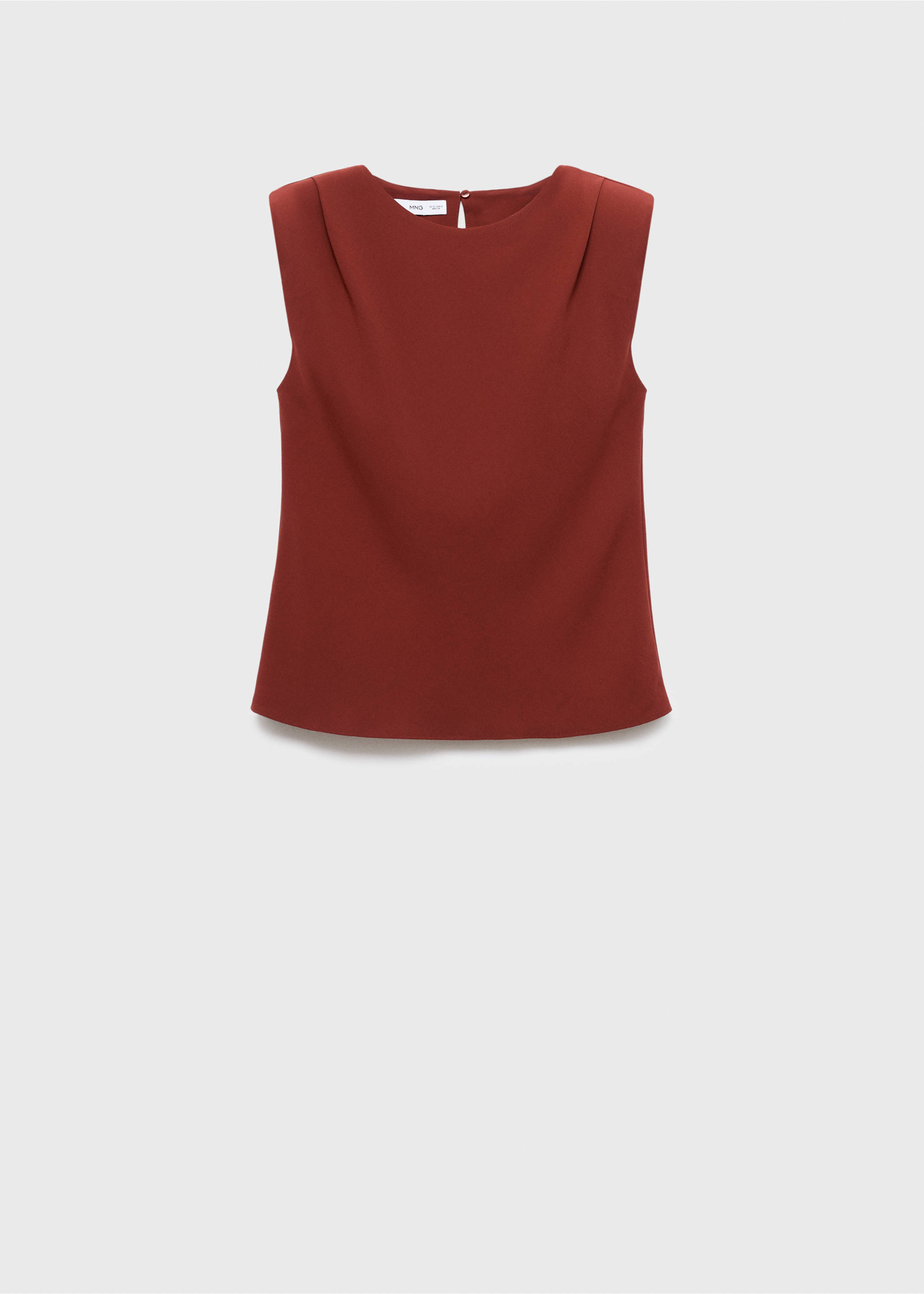 Rust-coloured sleeveless blouse with round neckline and padded shoulders., Burnt Orange. Ref: 17095803-00.
