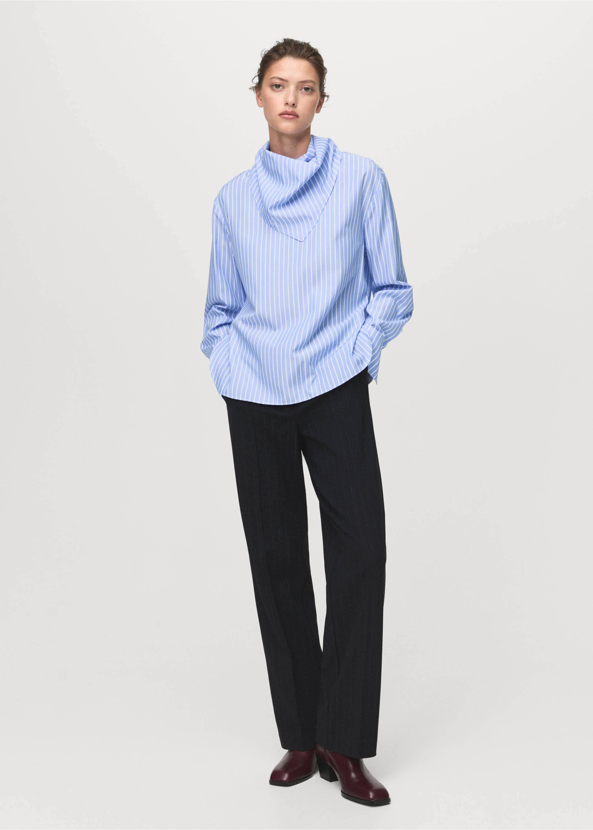 Striped blouse with handkerchief - General plane, Sky Blue. Ref: 17095808-00.