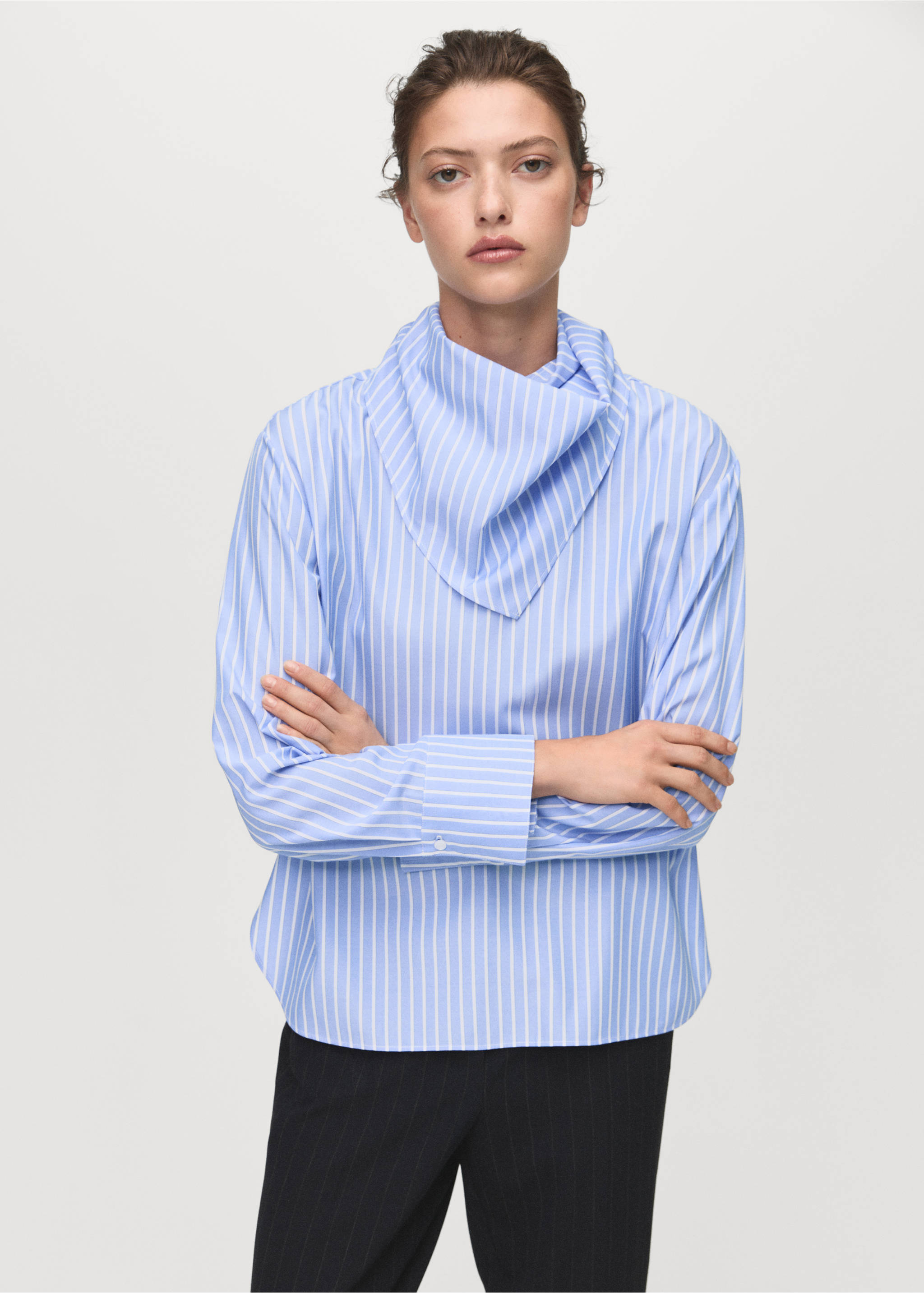 Striped blouse with handkerchief - Medium plane, Sky Blue. Ref: 17095808-00.