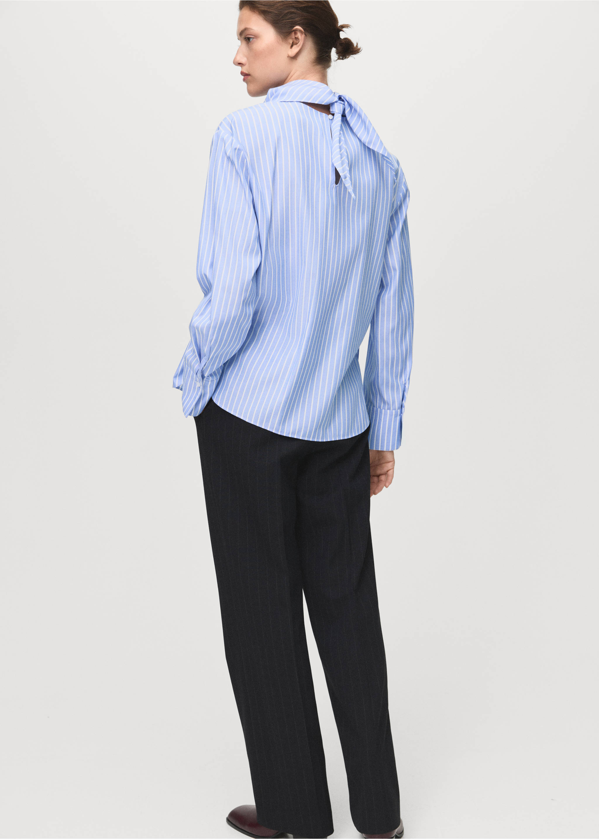 Striped blouse with handkerchief - Reverse of the article, Sky Blue. Ref: 17095808-00.
