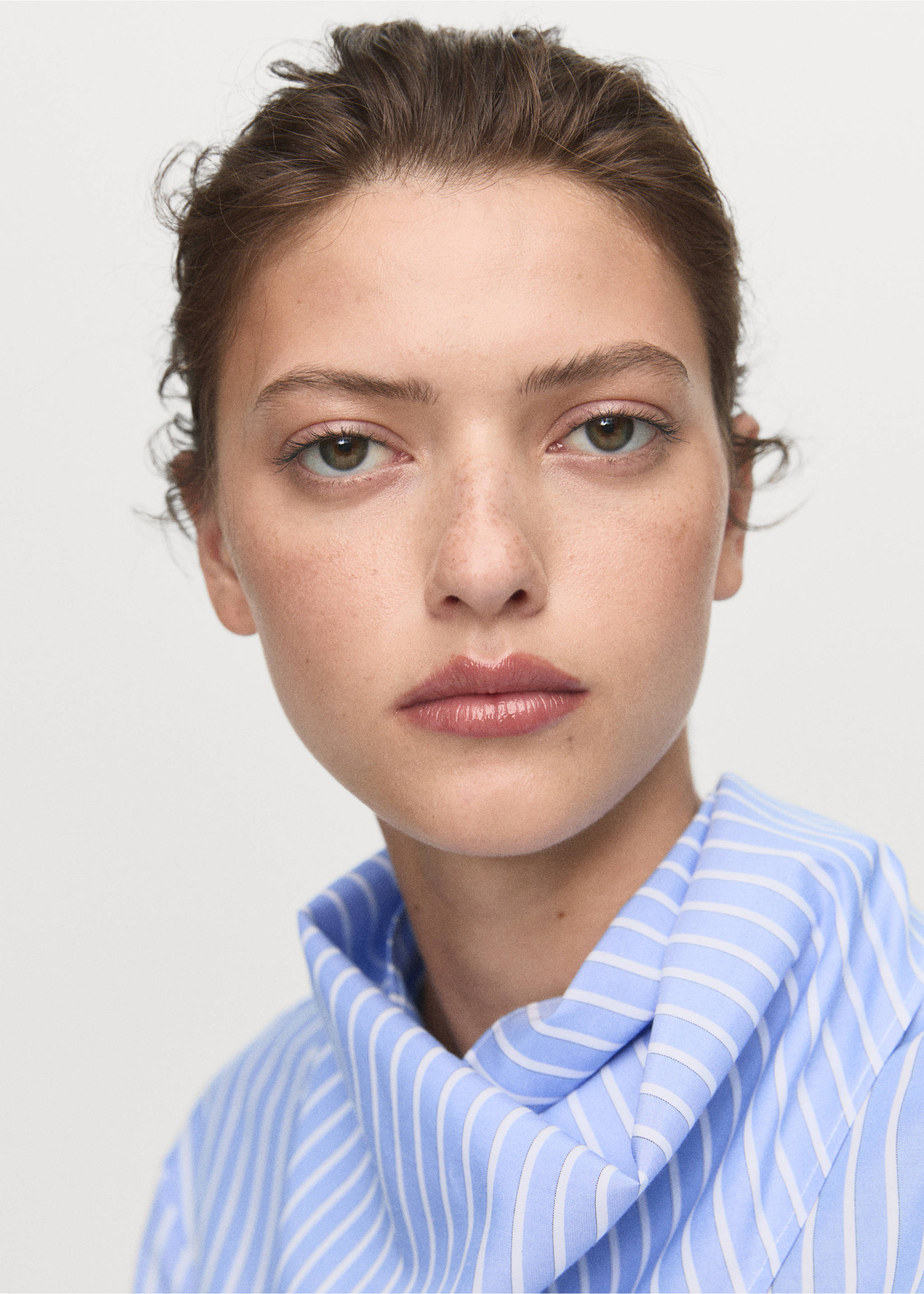 Striped blouse with handkerchief - Details of the article 1, Sky Blue. Ref: 17095808-00.