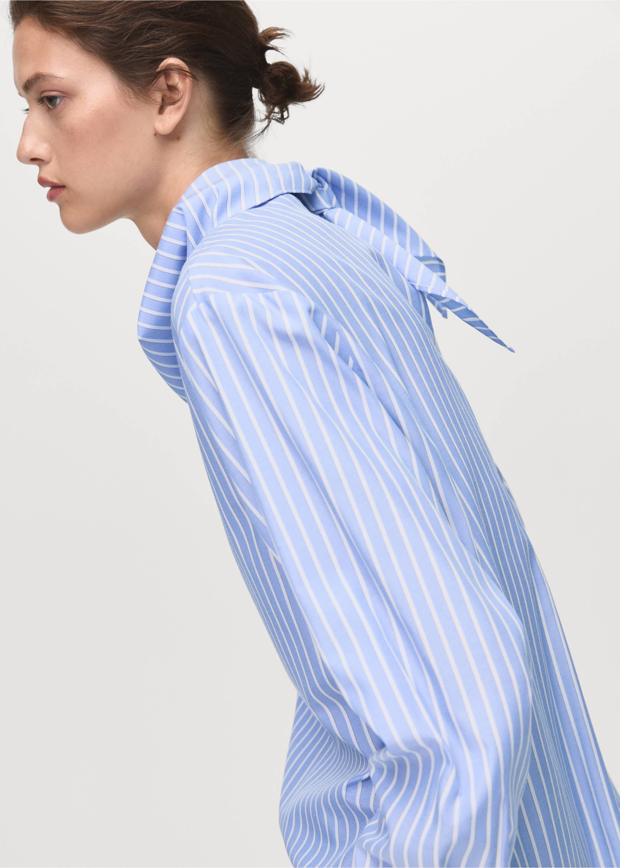 Striped blouse with handkerchief - Details of the article 3, Sky Blue. Ref: 17095808-00.