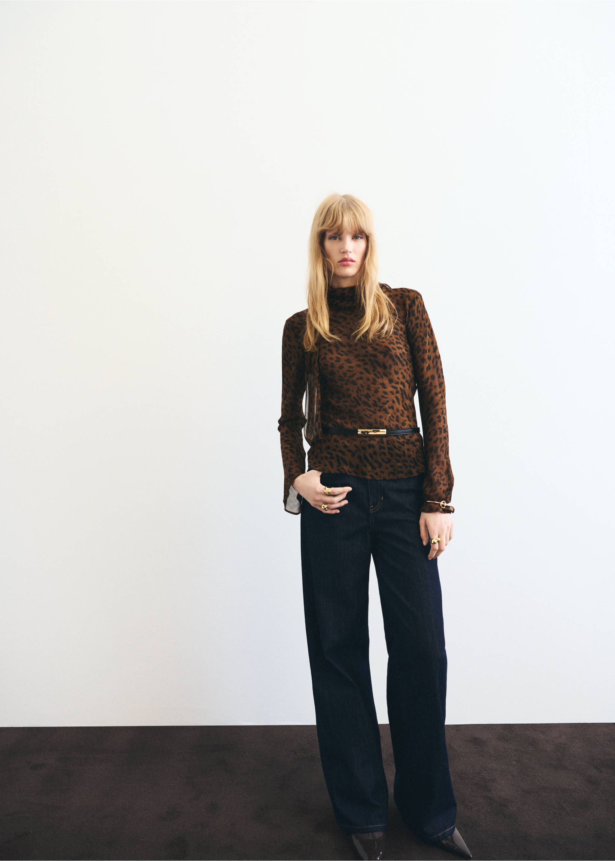 Leopard-print blouse with scarf - General plane, Black. Ref: 17095813-00.