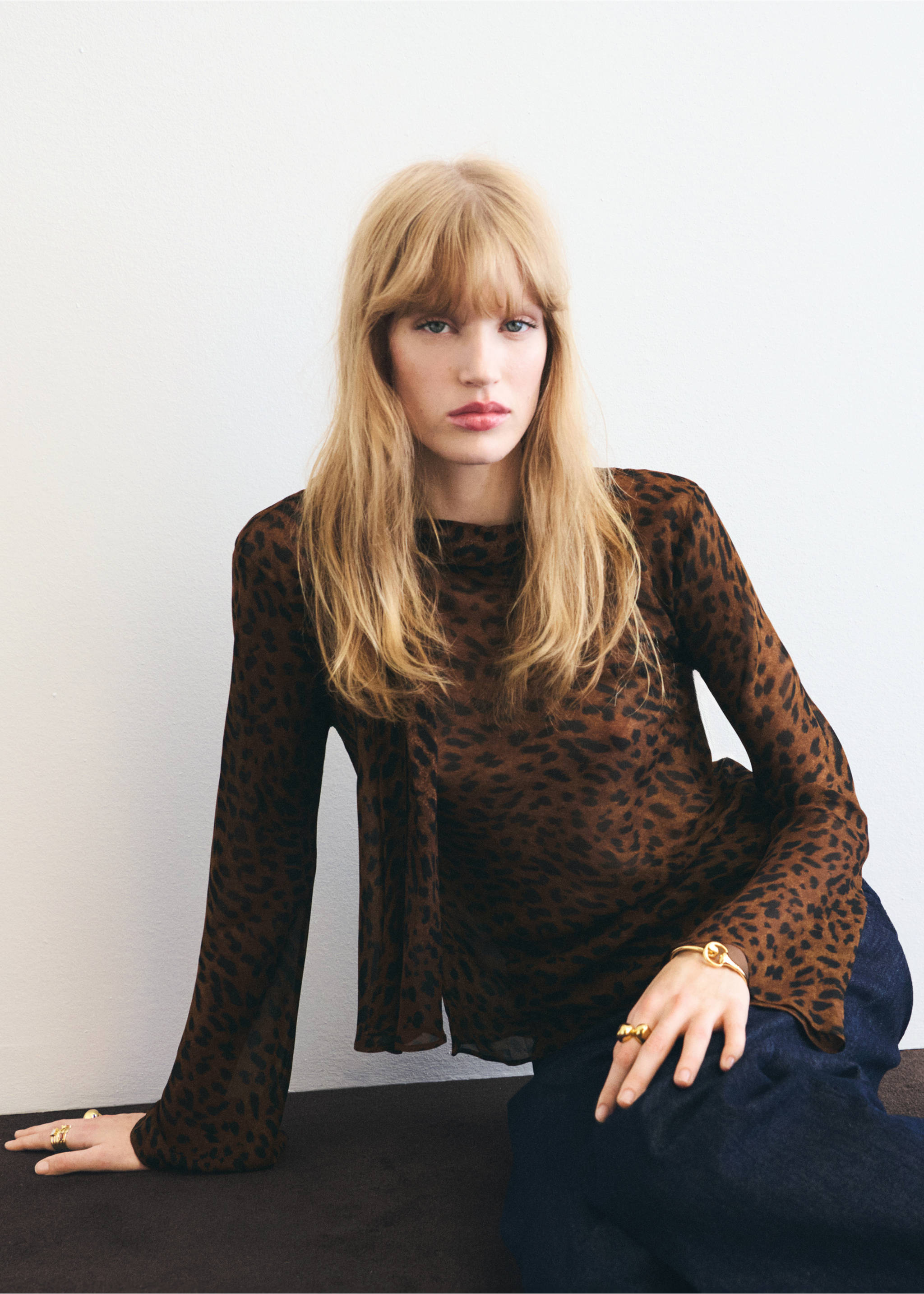 Leopard-print blouse with scarf - Medium plane, Black. Ref: 17095813-00.