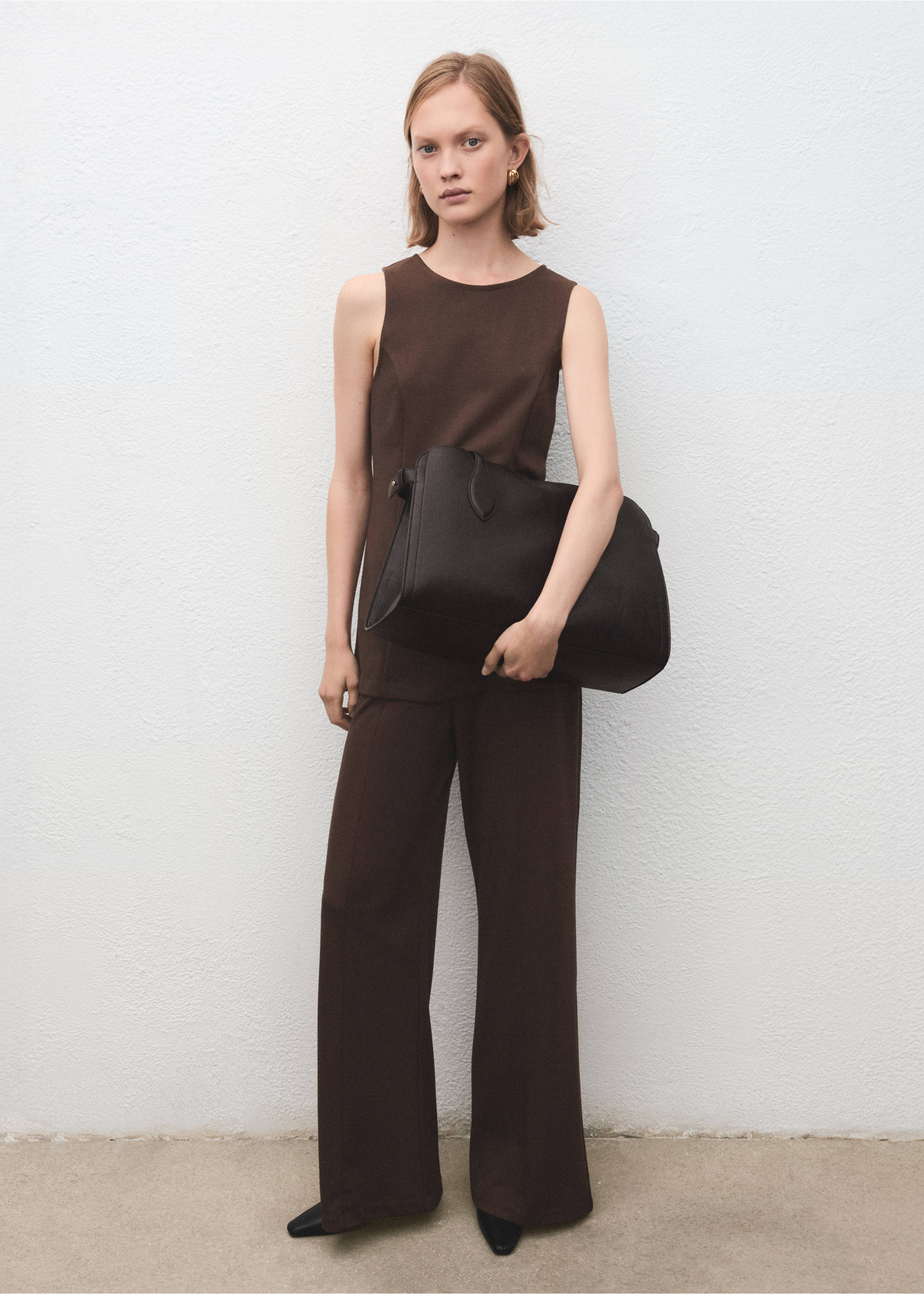 High-waisted wide leg trousers with belt loops - General plane, Medium Brown. Ref: 17095818-00.