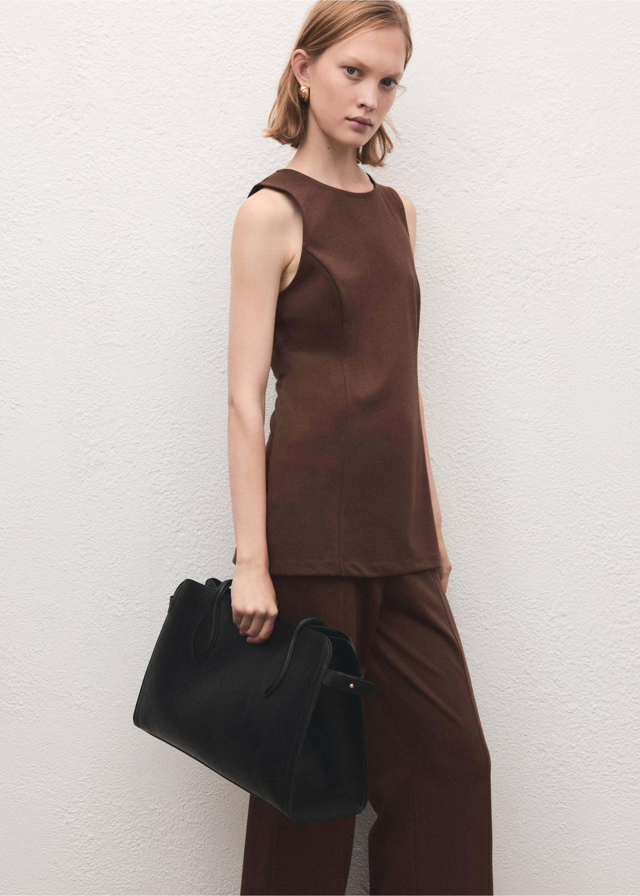 High-waisted wide leg trousers with belt loops - Medium plane, Medium Brown. Ref: 17095818-00.