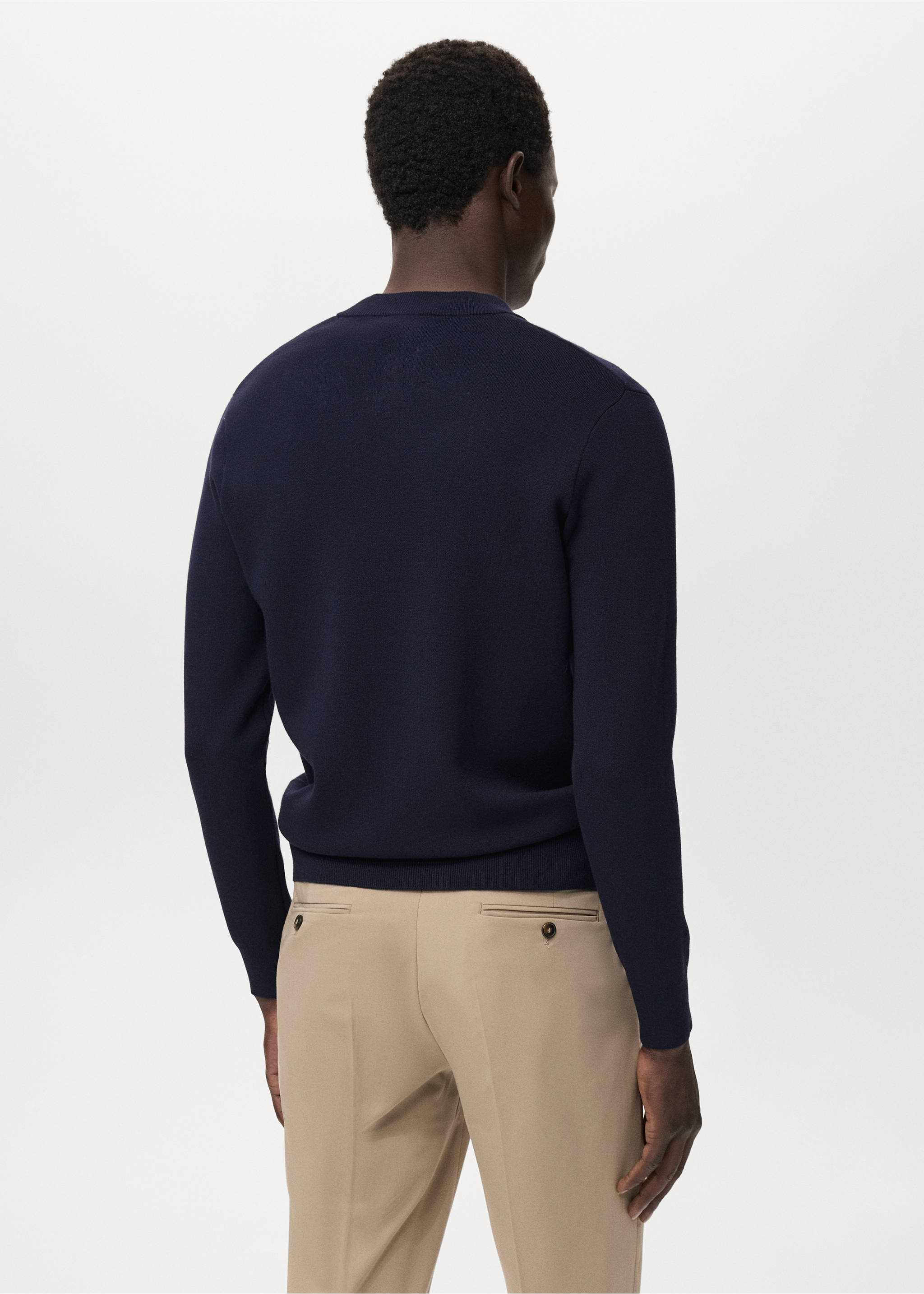 Zipped knit cardigan - Reverse of the article, Navy. Ref: 17095970-00.