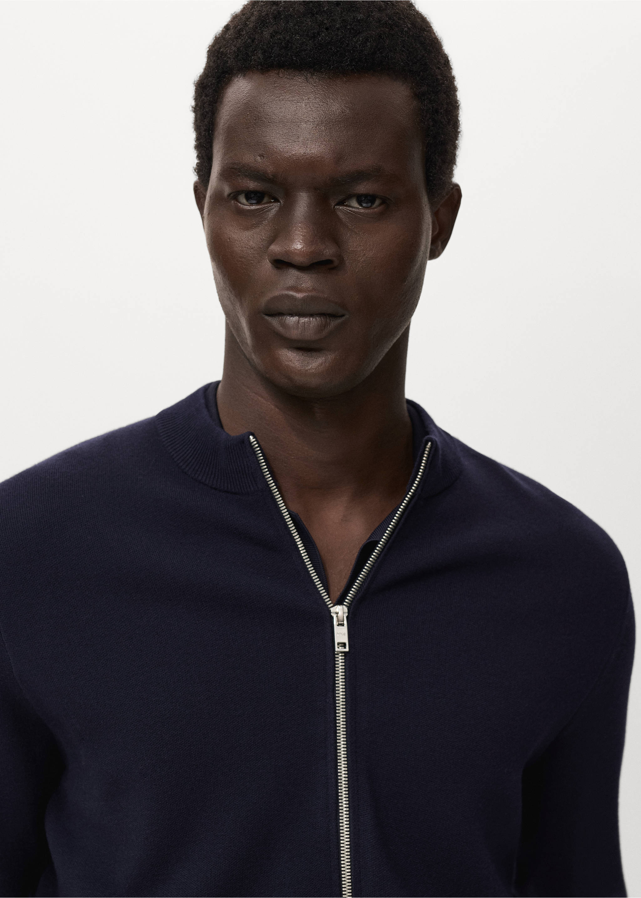 Zipped knit cardigan - Details of the article 1, Navy. Ref: 17095970-00.