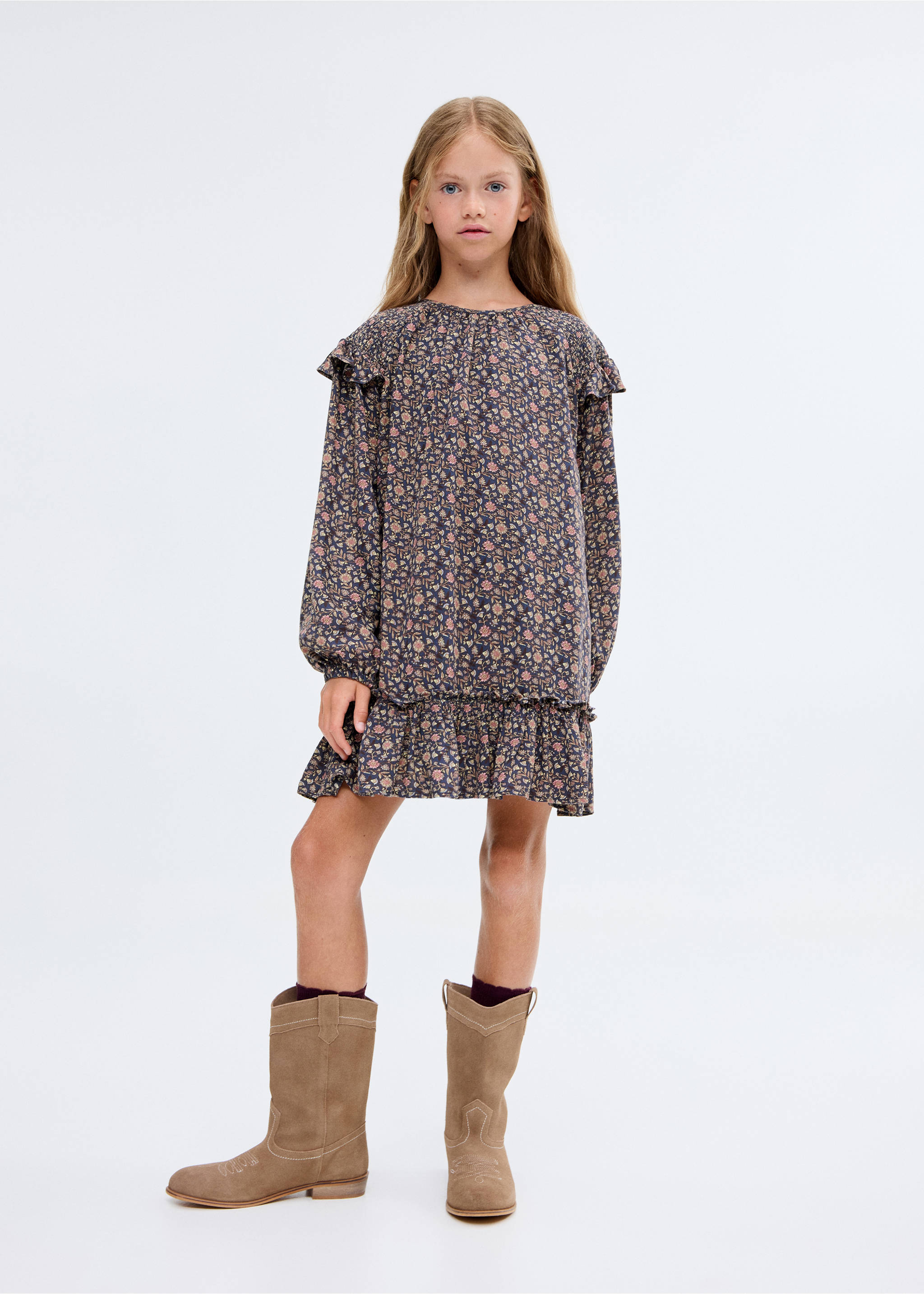 Ruffled printed dress - General plane, Navy. Ref: 17095972-00.